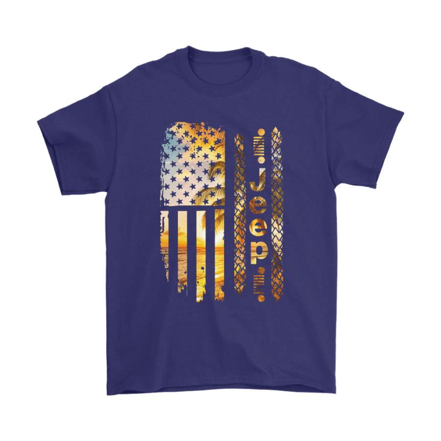 america-flag-jeep-car-sunset-beach-time-shirts