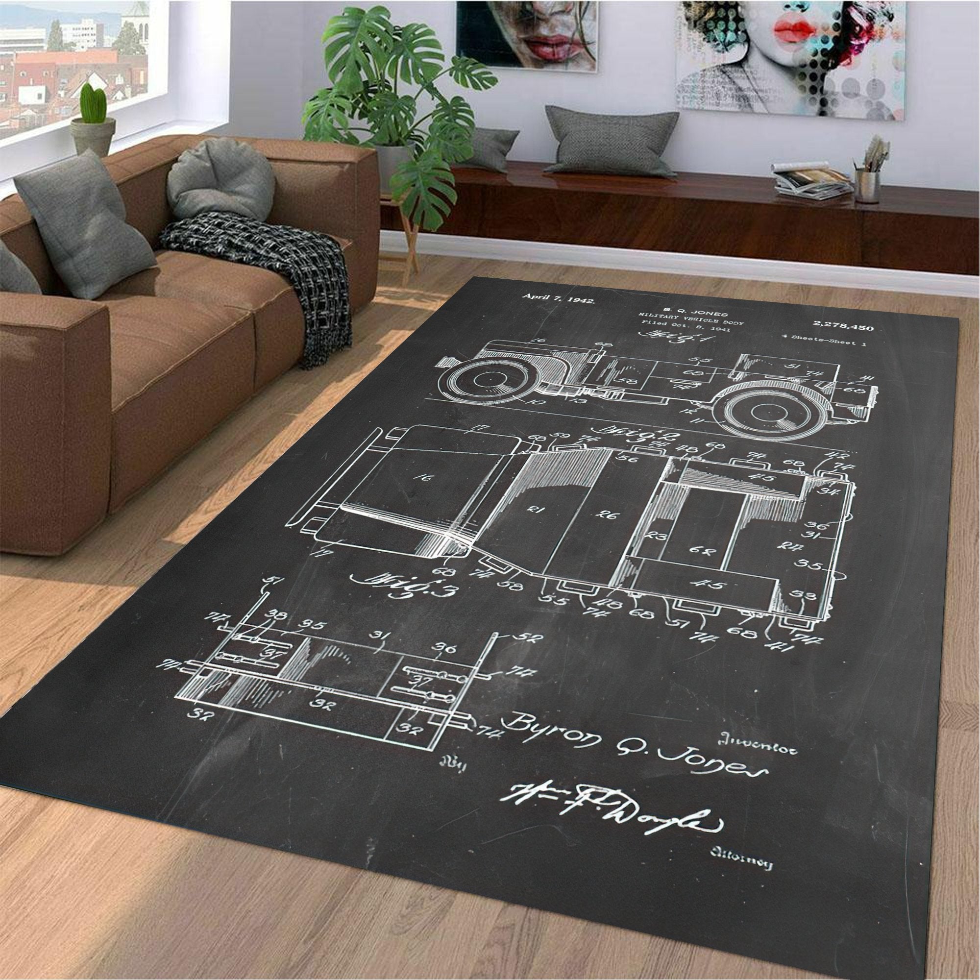 willys-jeep-patent-blueprint-area-rug