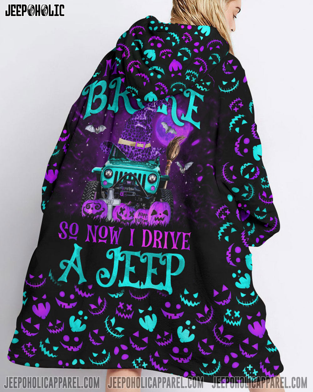 My Broom Broke Purple Jeep Sherpa Blanket Hoodie