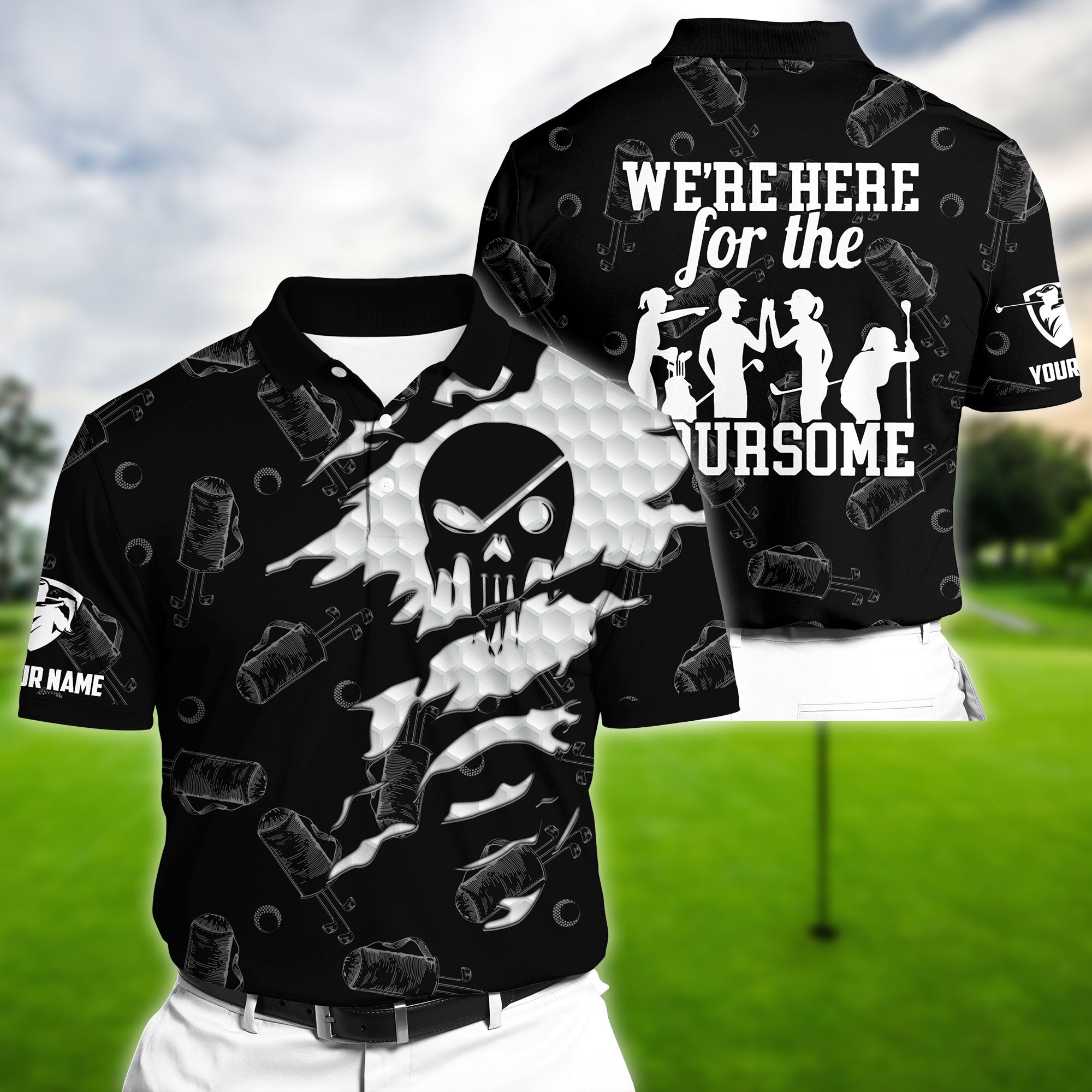 Premium Unique Skull Black Golf Polo Shirts Personalized