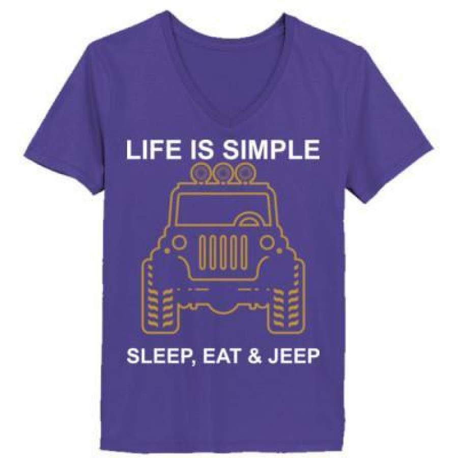 agr-life-is-simple-sleep-eat-and-jeep-ladies-v-neck-t-shirt