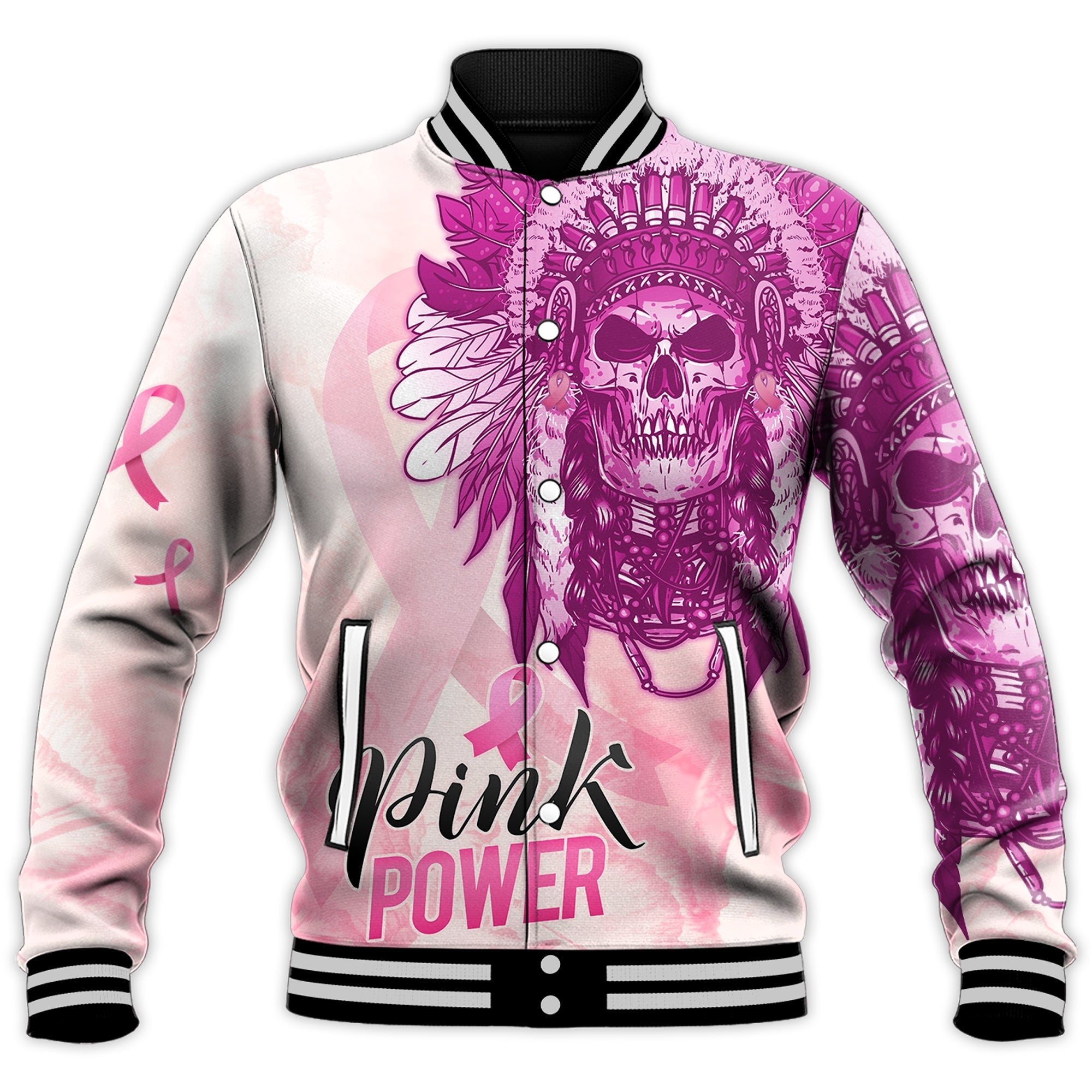 pink-power-breast-cancer-baseball-jacket-never-give-up-native-american-skull