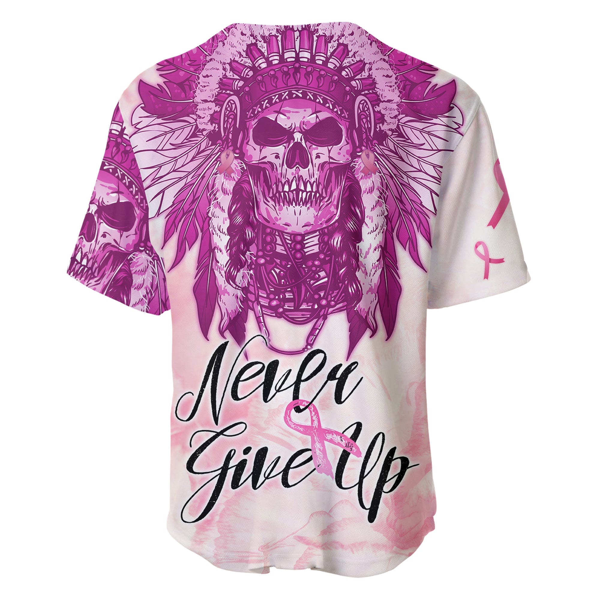 pink-power-breast-cancer-baseball-jersey-never-give-up-native-american-skull