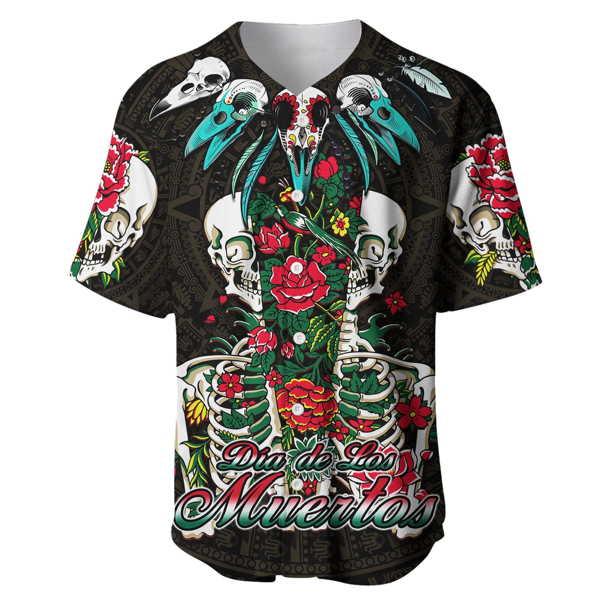 mexico-baseball-jersey-floral-skull-dia-de-los-muertos