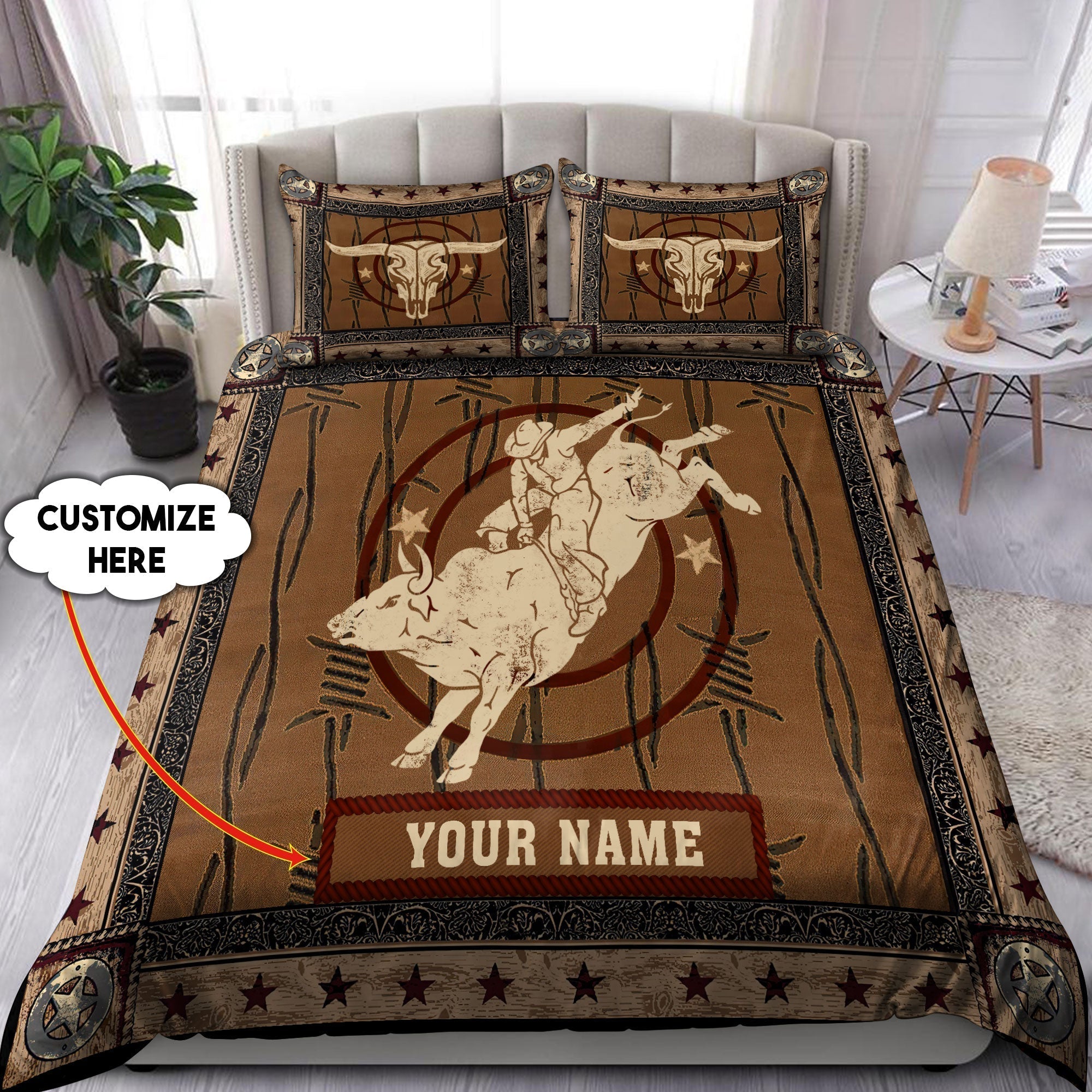 personalized-name-bull-riding-bedding-set-skull