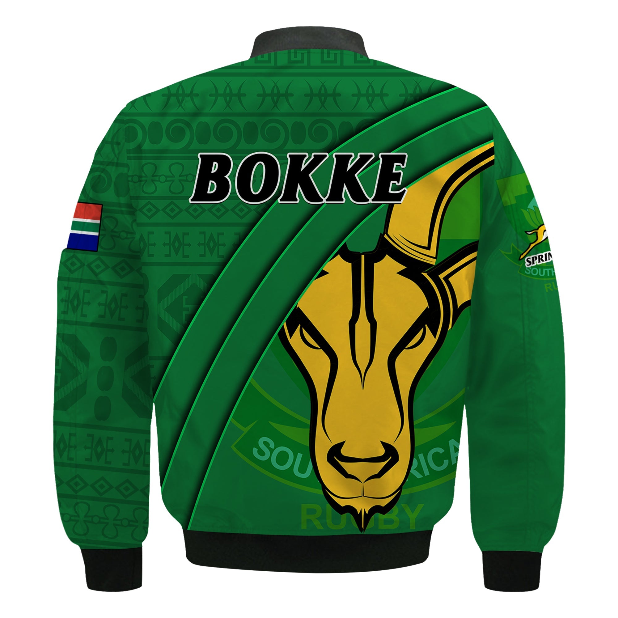 South Africa Rugby Bomber Jacket Bokke Springbok With African Pattern Stronger Together LT14