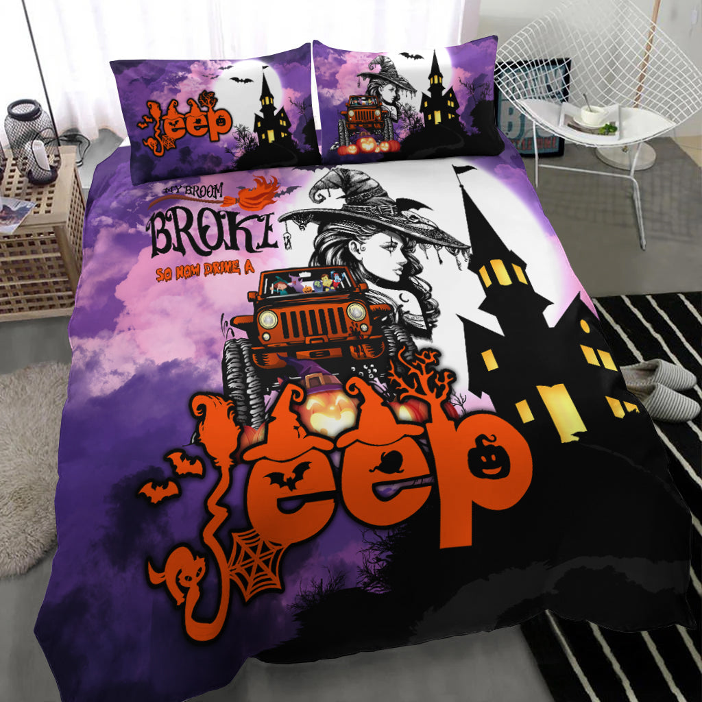 My Broom Broke So Now Drive A Jeep Halloween Bedding Set - LT2