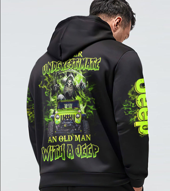 Never Underestimate An Old Man Jeep Hoodie Green