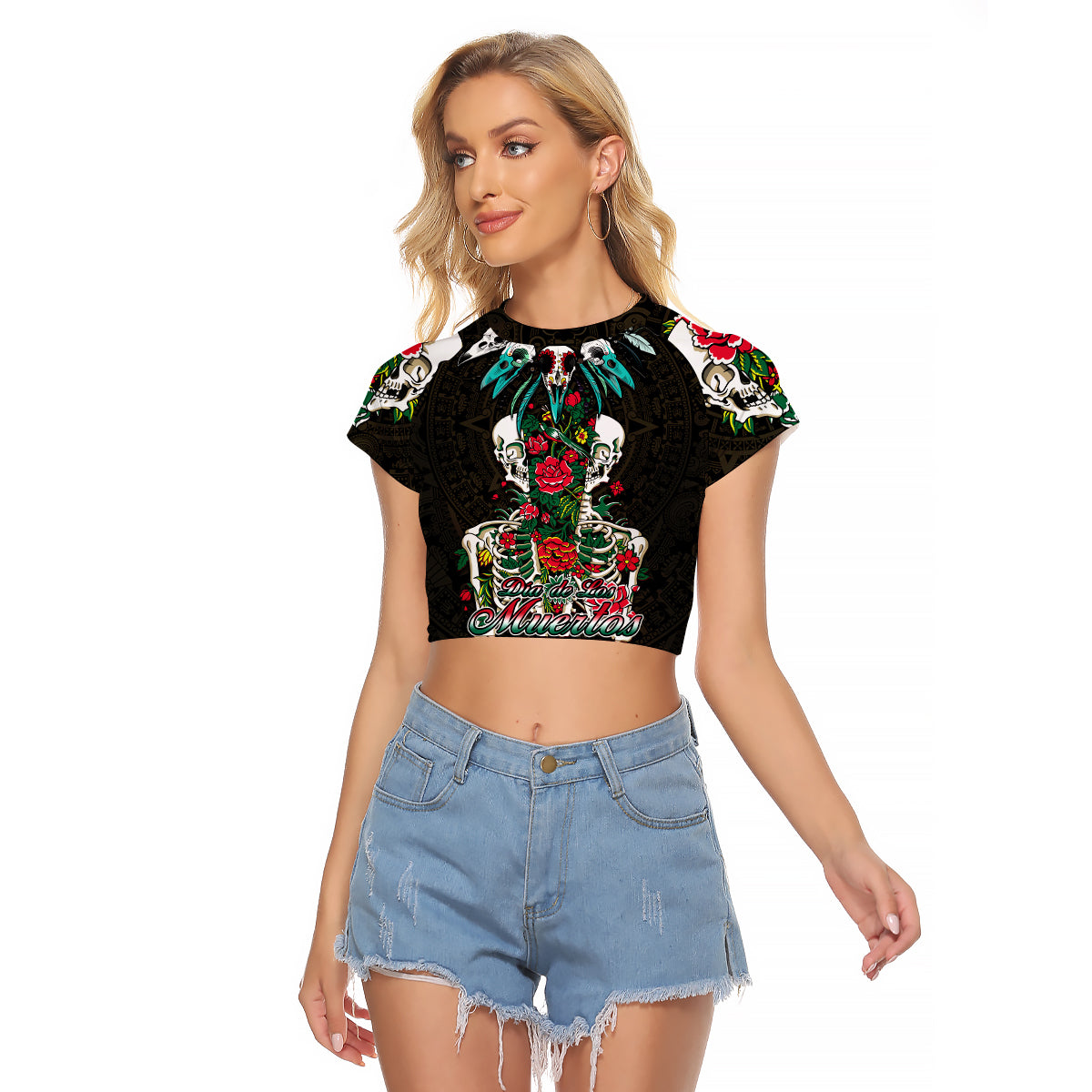 mexico-raglan-cropped-t-shirt-floral-skull-dia-de-los-muertos