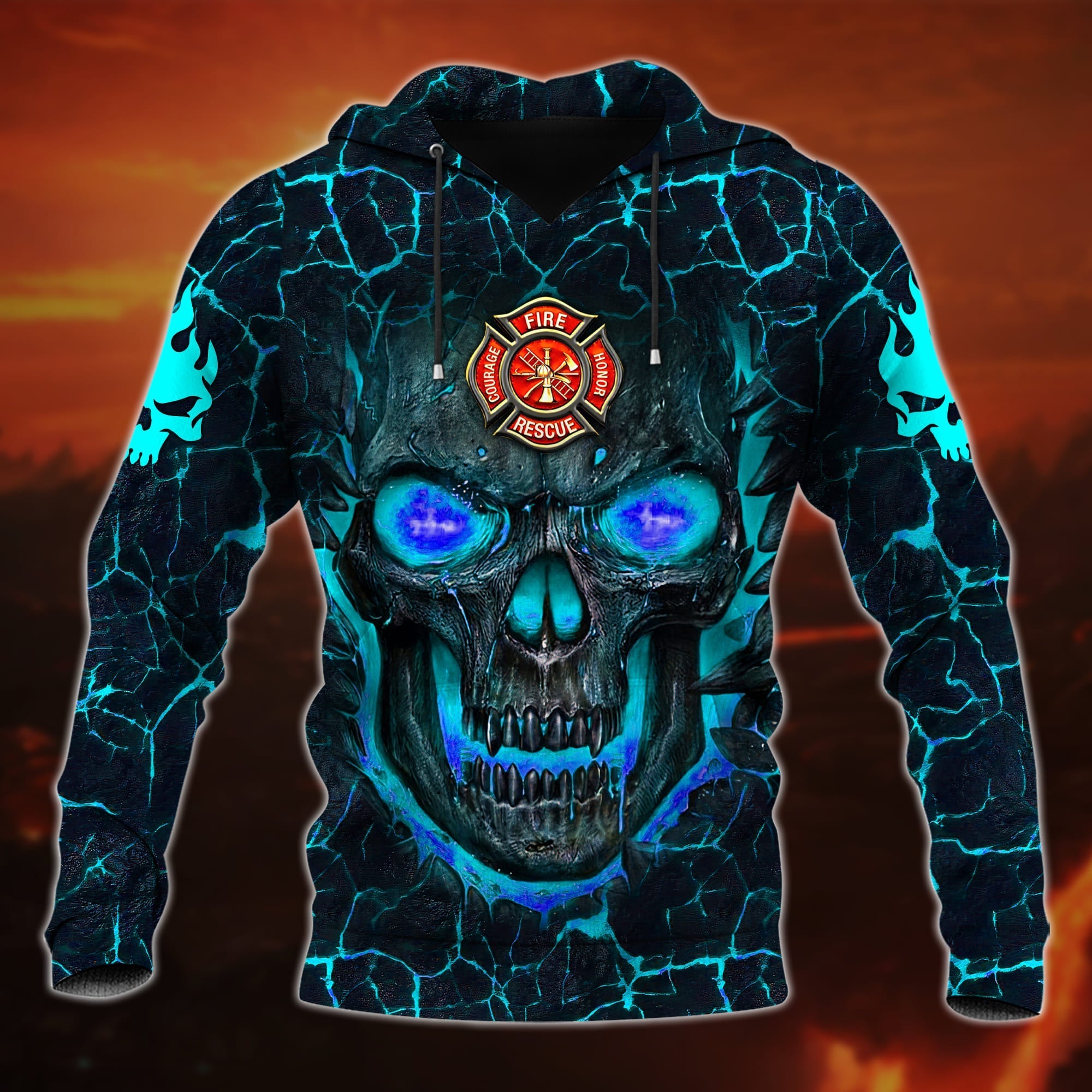 Premium Unique Cool Skull Hoodie For Firefighter Lover Multicolored Personalized