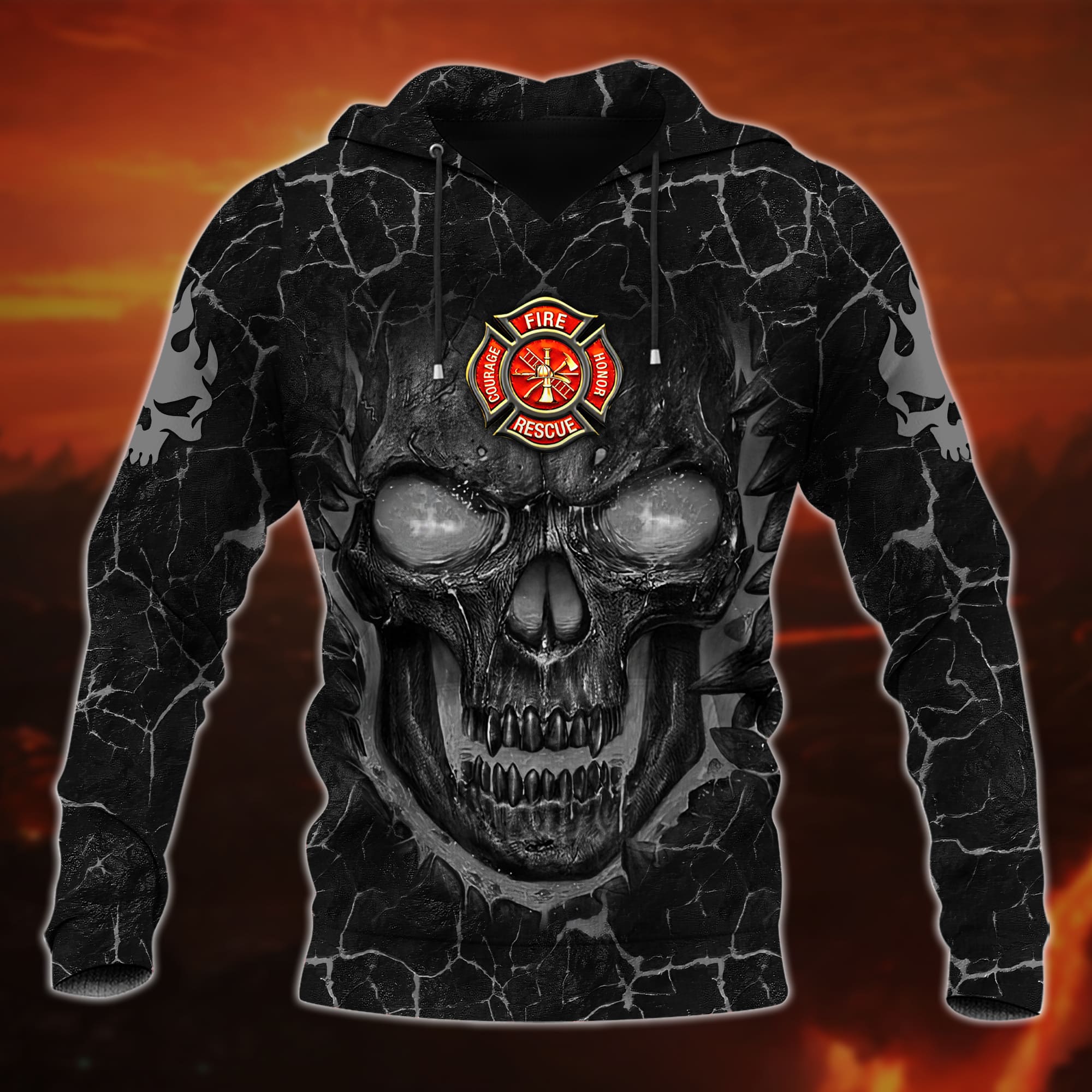 Premium Unique Cool Skull Hoodie For Firefighter Lover Multicolored Personalized