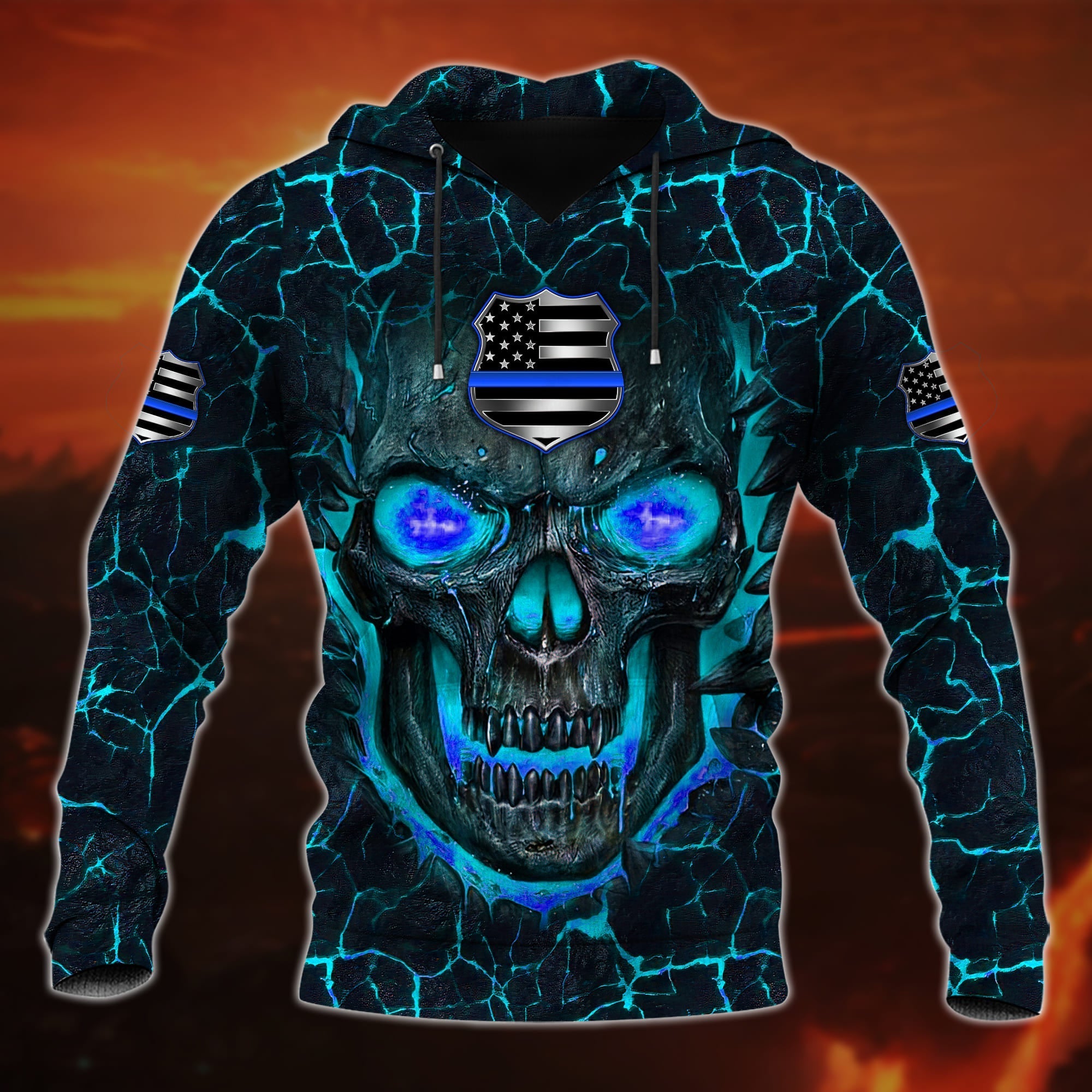 Premium Unique Cool Skull Hoodie For Police Lover Multicolored Personalized