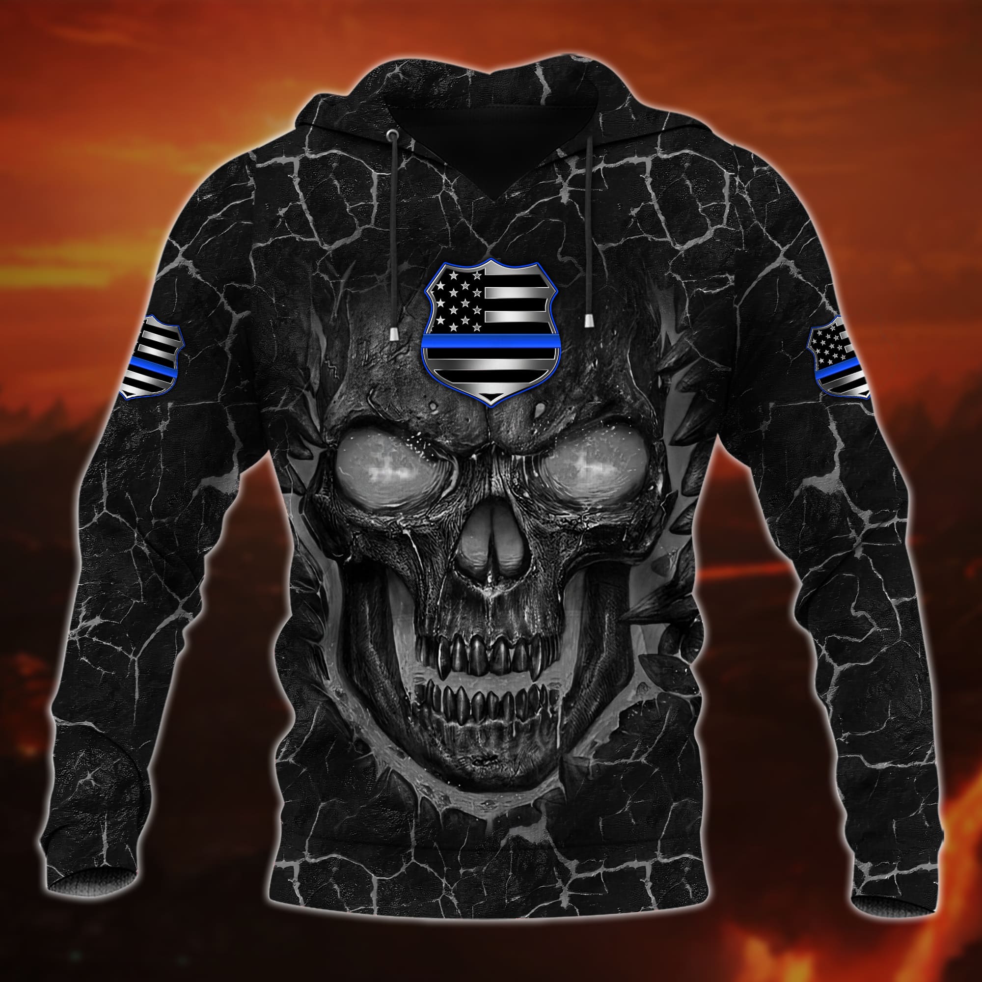 Premium Unique Cool Skull Hoodie For Police Lover Multicolored Personalized