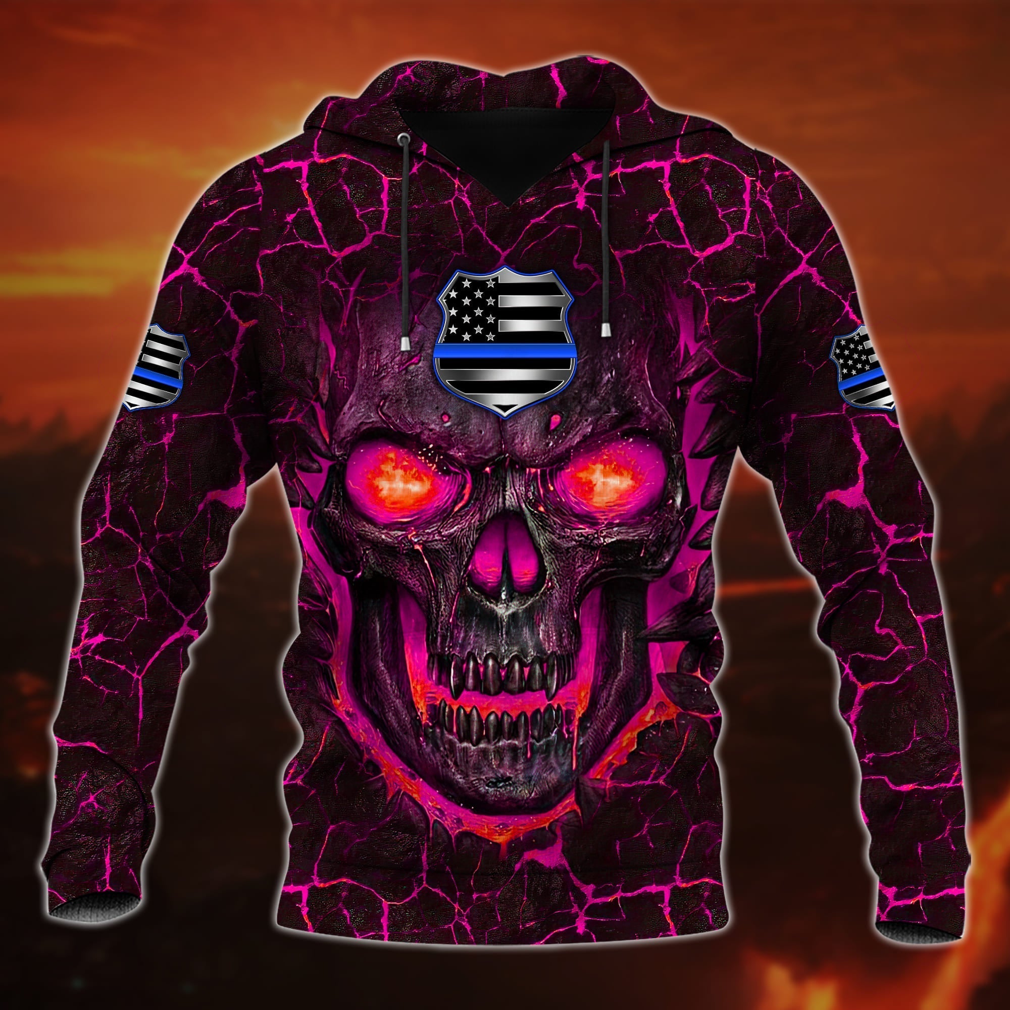 Premium Unique Cool Skull Hoodie For Police Lover Multicolored Personalized