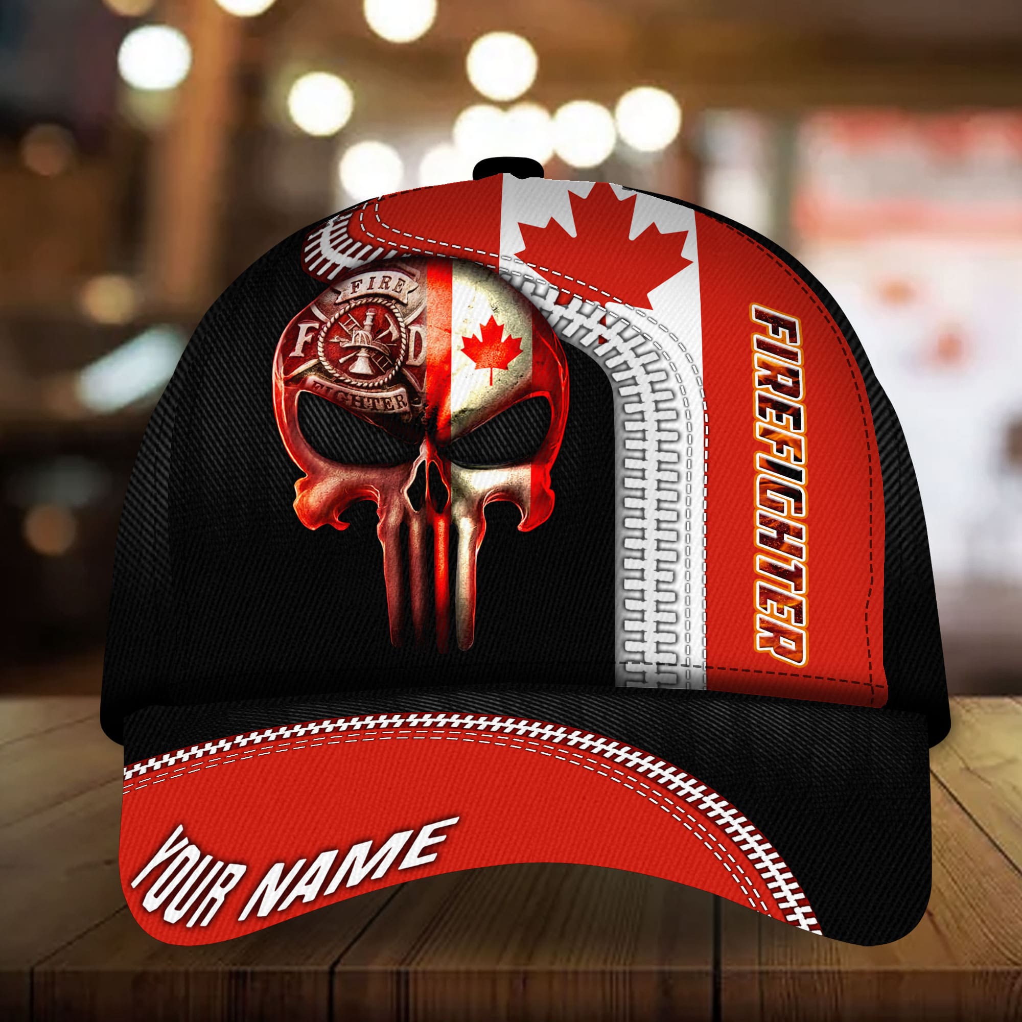 Premium Canadian Firefighter Skull 3D Cap Multicolor Personalized