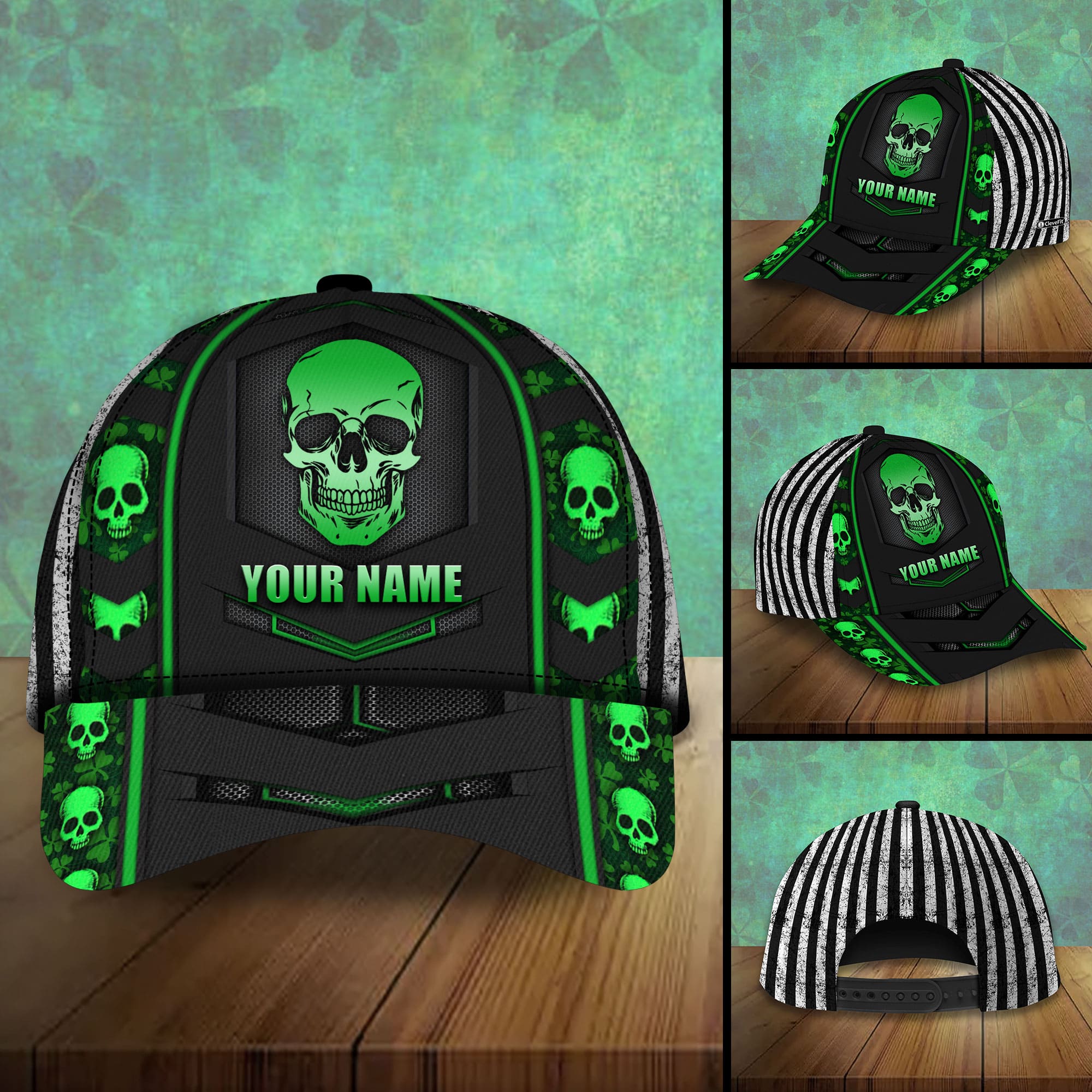 Unique Green Patrick's Day Skull Hats 3D Personalized