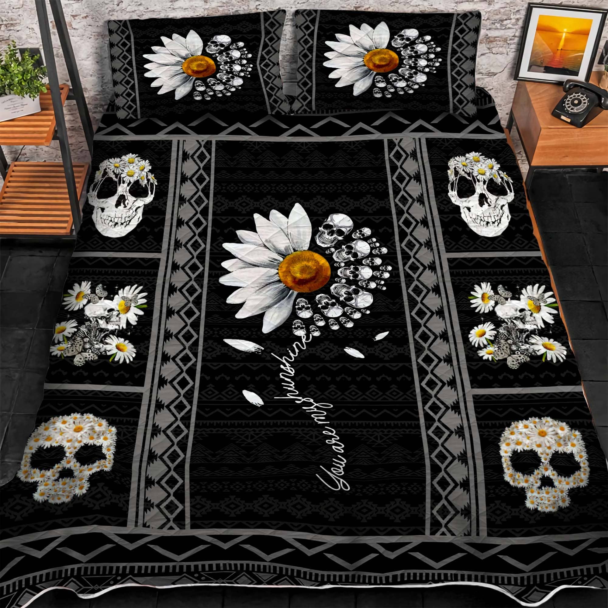 You Are My Shunshine Skull 3D Quilt Bedding Set