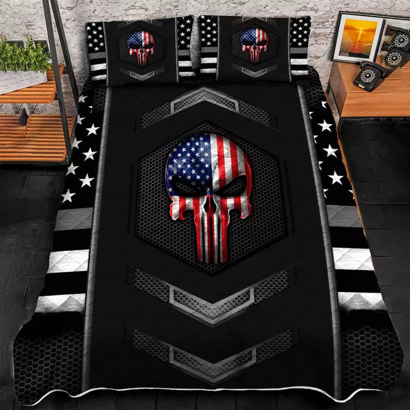 Premium Cool Punisher Skull 3D Quilt Bedding Set Multicolor