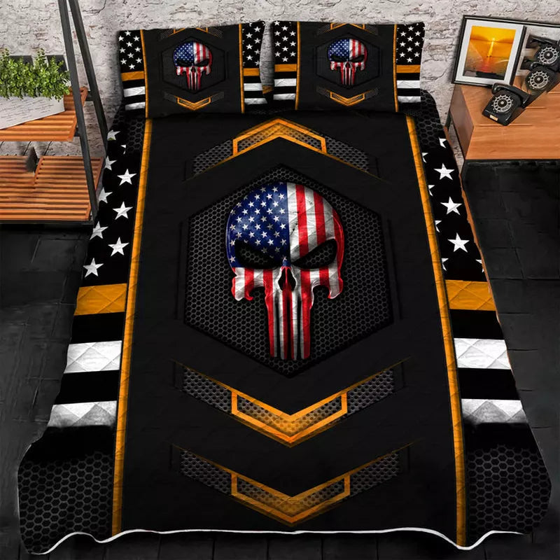 Premium Cool Punisher Skull 3D Quilt Bedding Set Multicolor