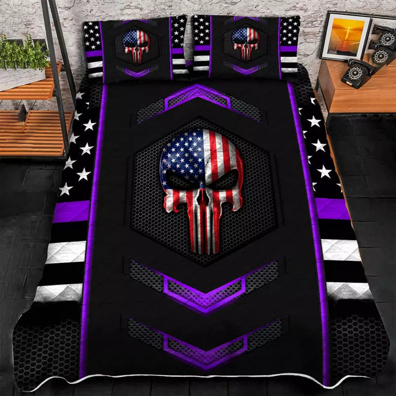 Premium Cool Punisher Skull 3D Quilt Bedding Set Multicolor