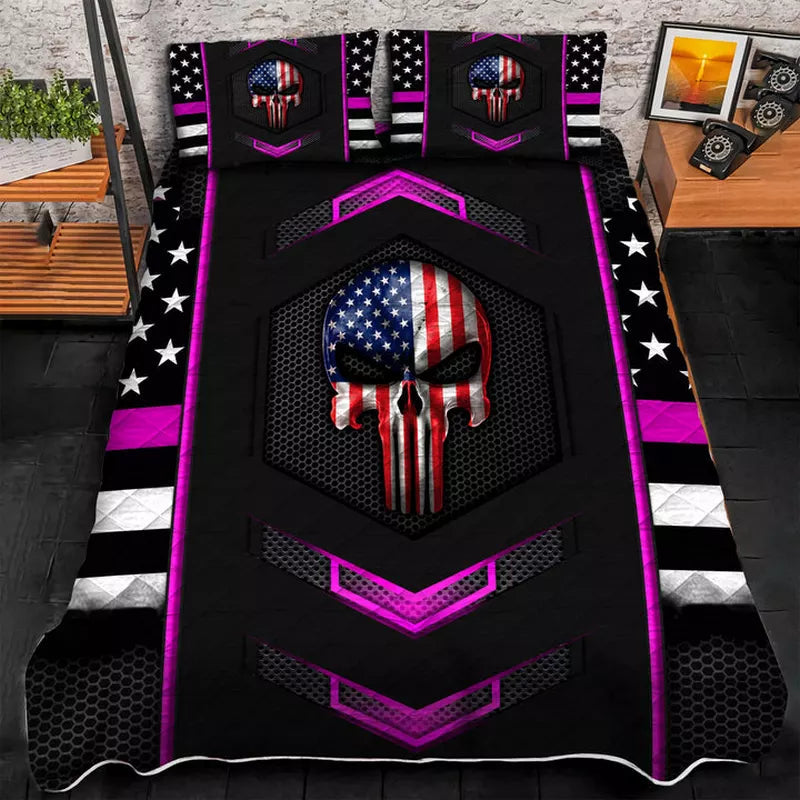 Premium Cool Punisher Skull 3D Quilt Bedding Set Multicolor