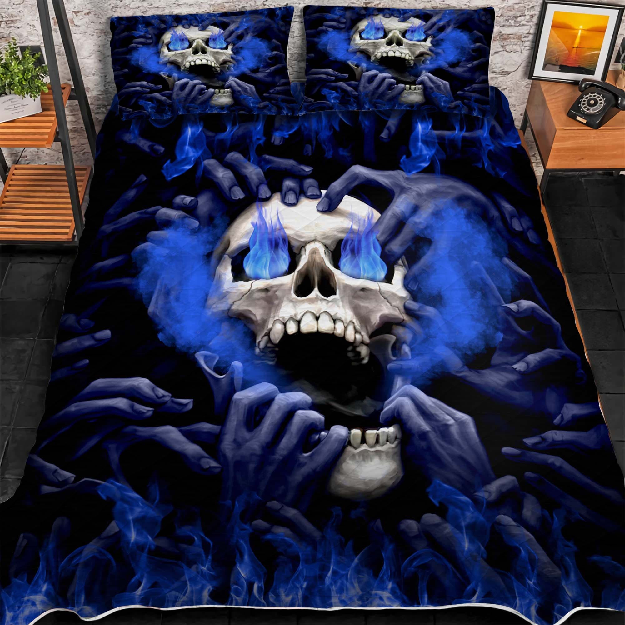 Premium Cool Multicolor Skull 3D Quilt Bedding Set