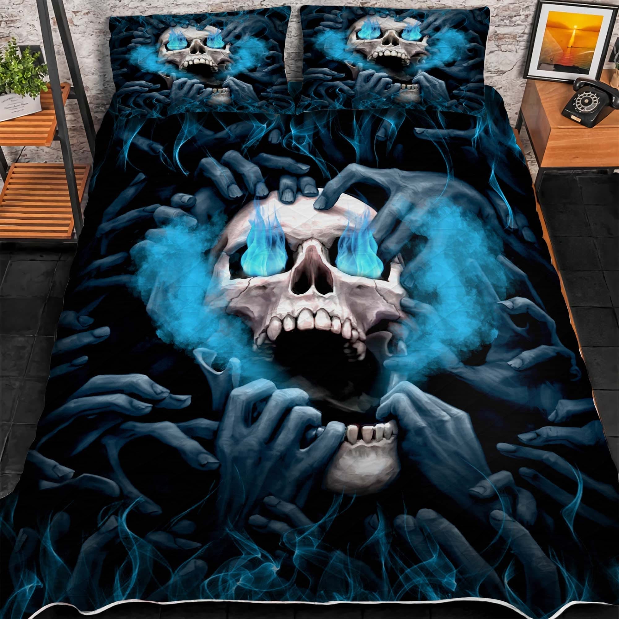 Premium Cool Multicolor Skull 3D Quilt Bedding Set