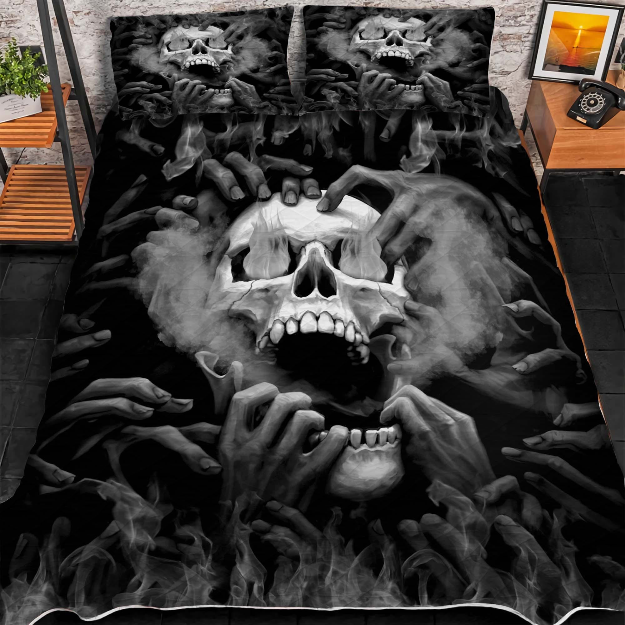 Premium Cool Multicolor Skull 3D Quilt Bedding Set