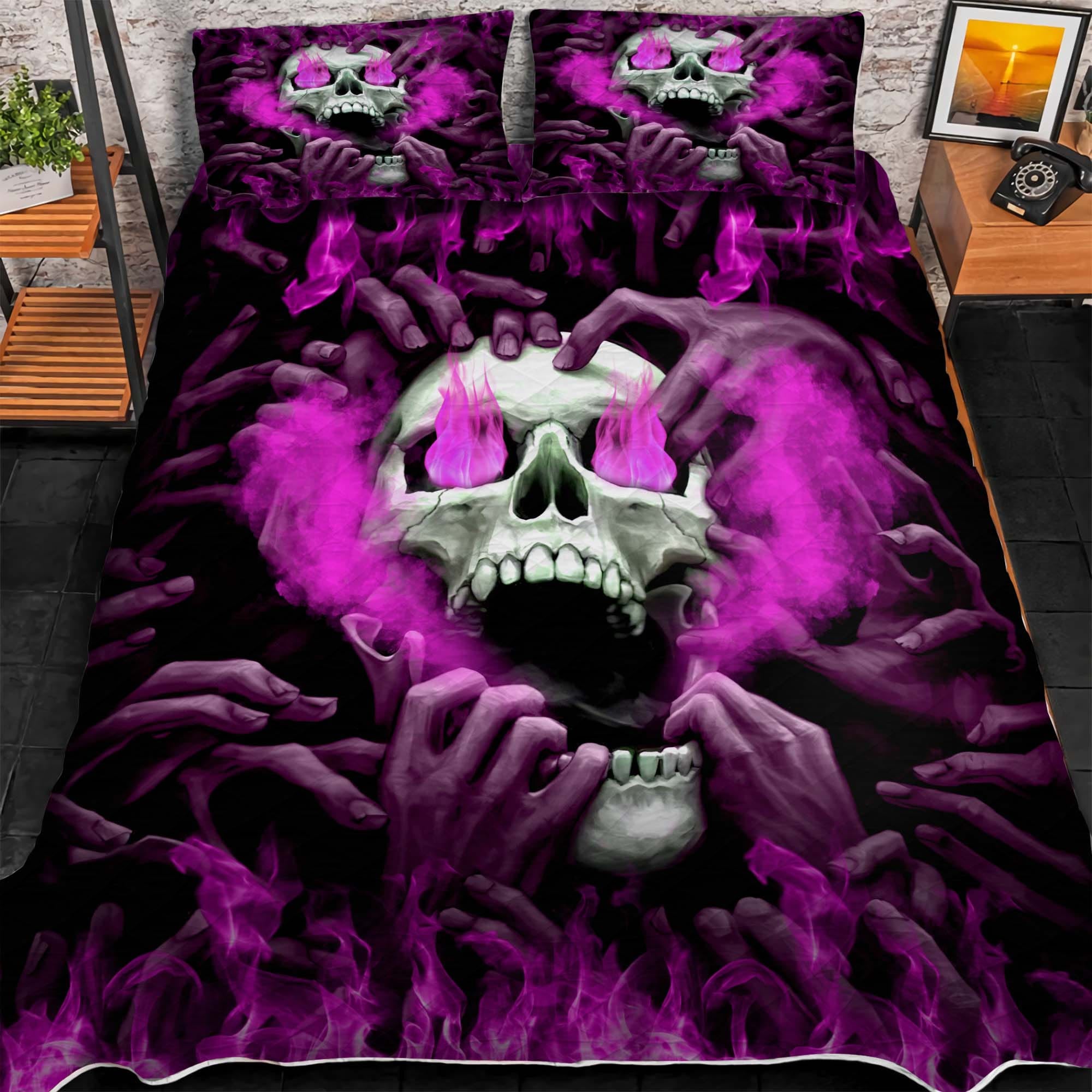 Premium Cool Multicolor Skull 3D Quilt Bedding Set