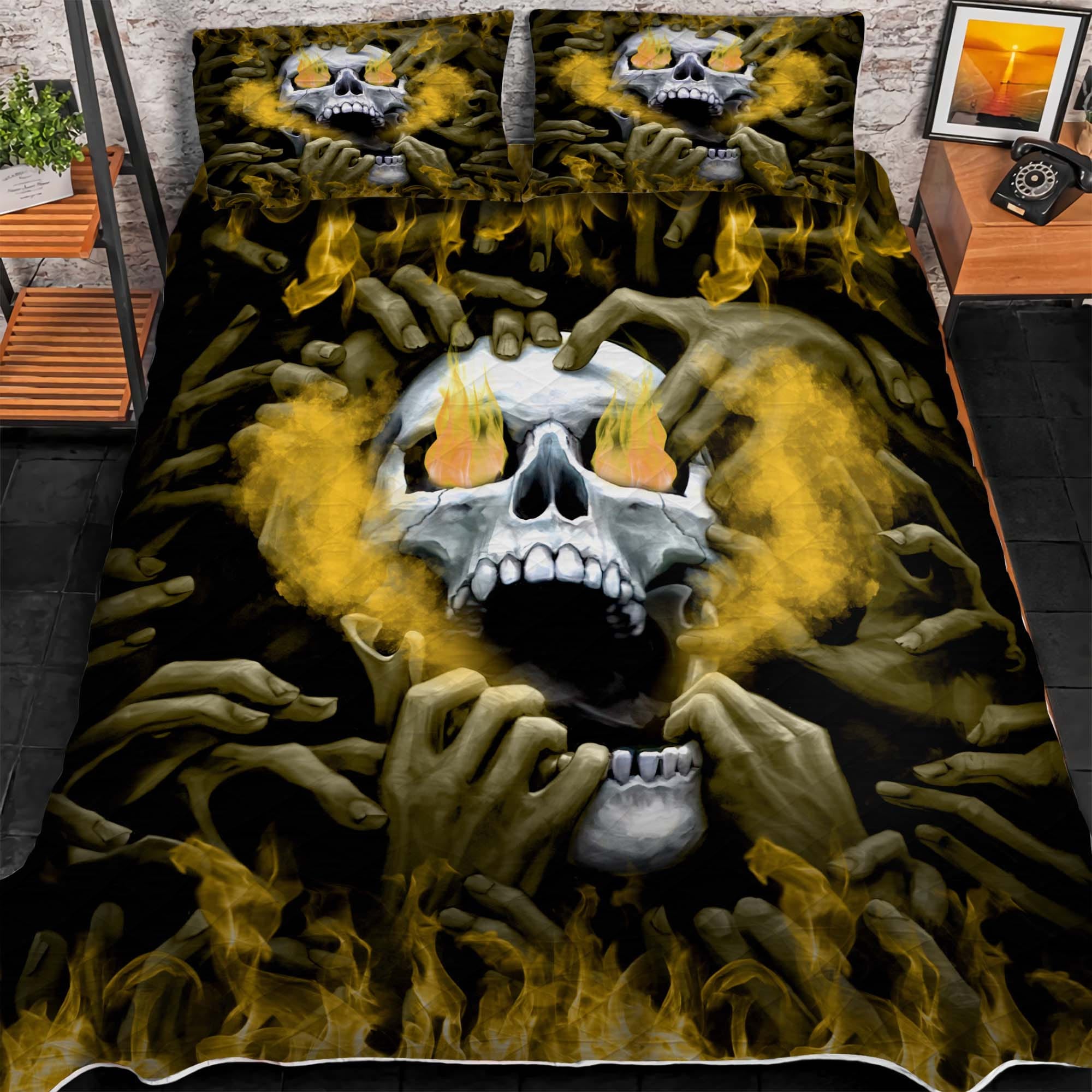 Premium Cool Multicolor Skull 3D Quilt Bedding Set