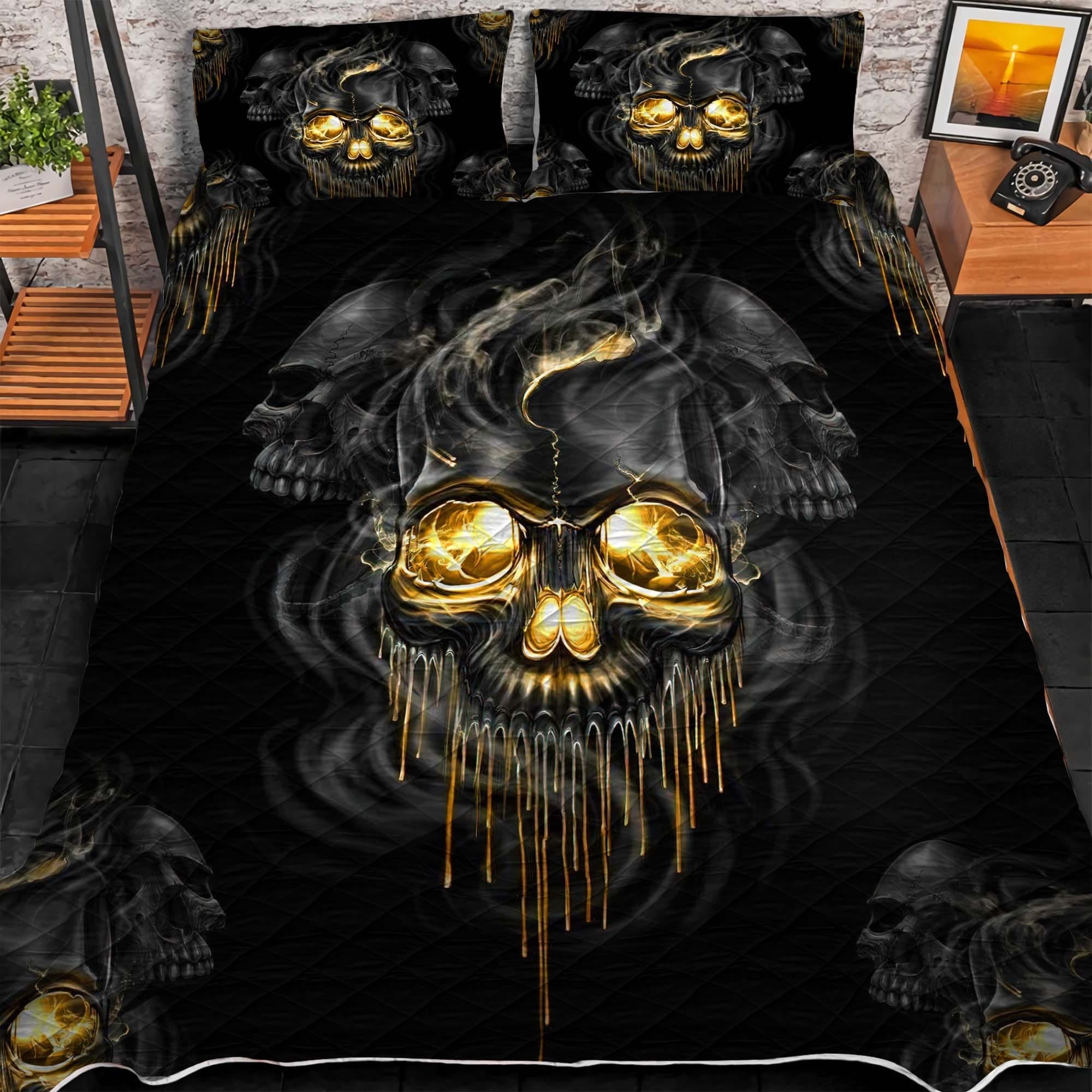 Premium Multicolor Skull 3D Quilt Bedding Set