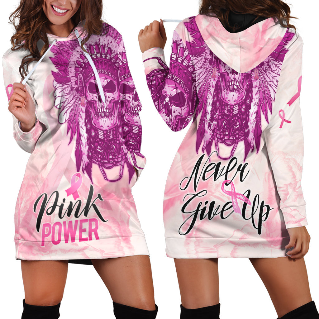 pink-power-breast-cancer-hoodie-dress-never-give-up-native-american-skull