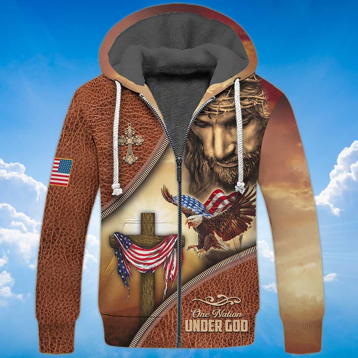 america-a-nation-under-god-eagle-american-flag-and-the-cross-fleece-zipper