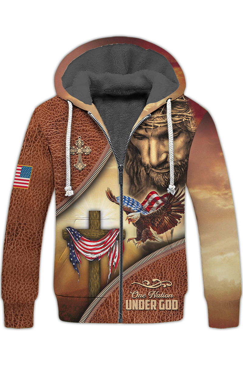 america-a-nation-under-god-eagle-american-flag-and-the-cross-fleece-zipper