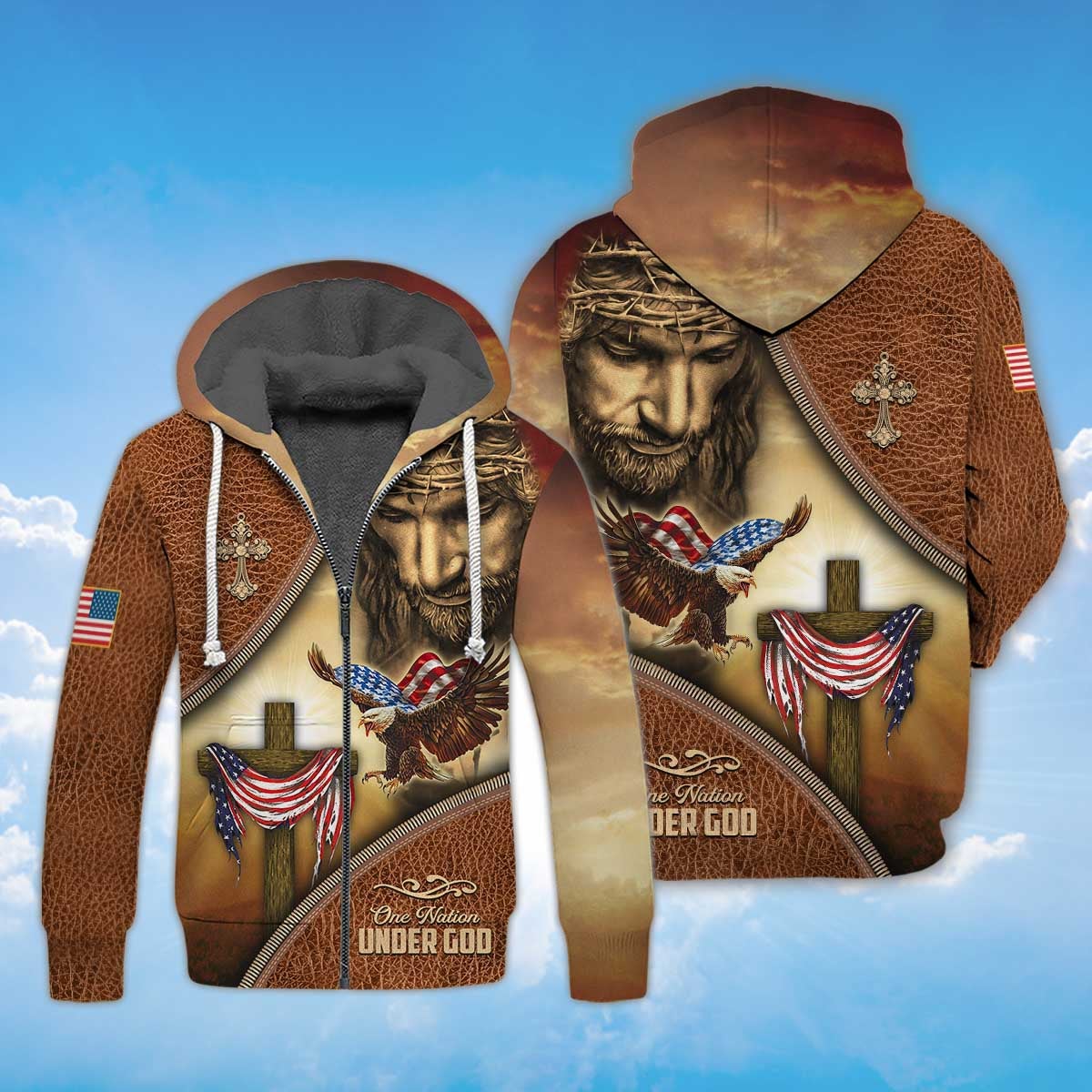 america-a-nation-under-god-eagle-american-flag-and-the-cross-fleece-zipper