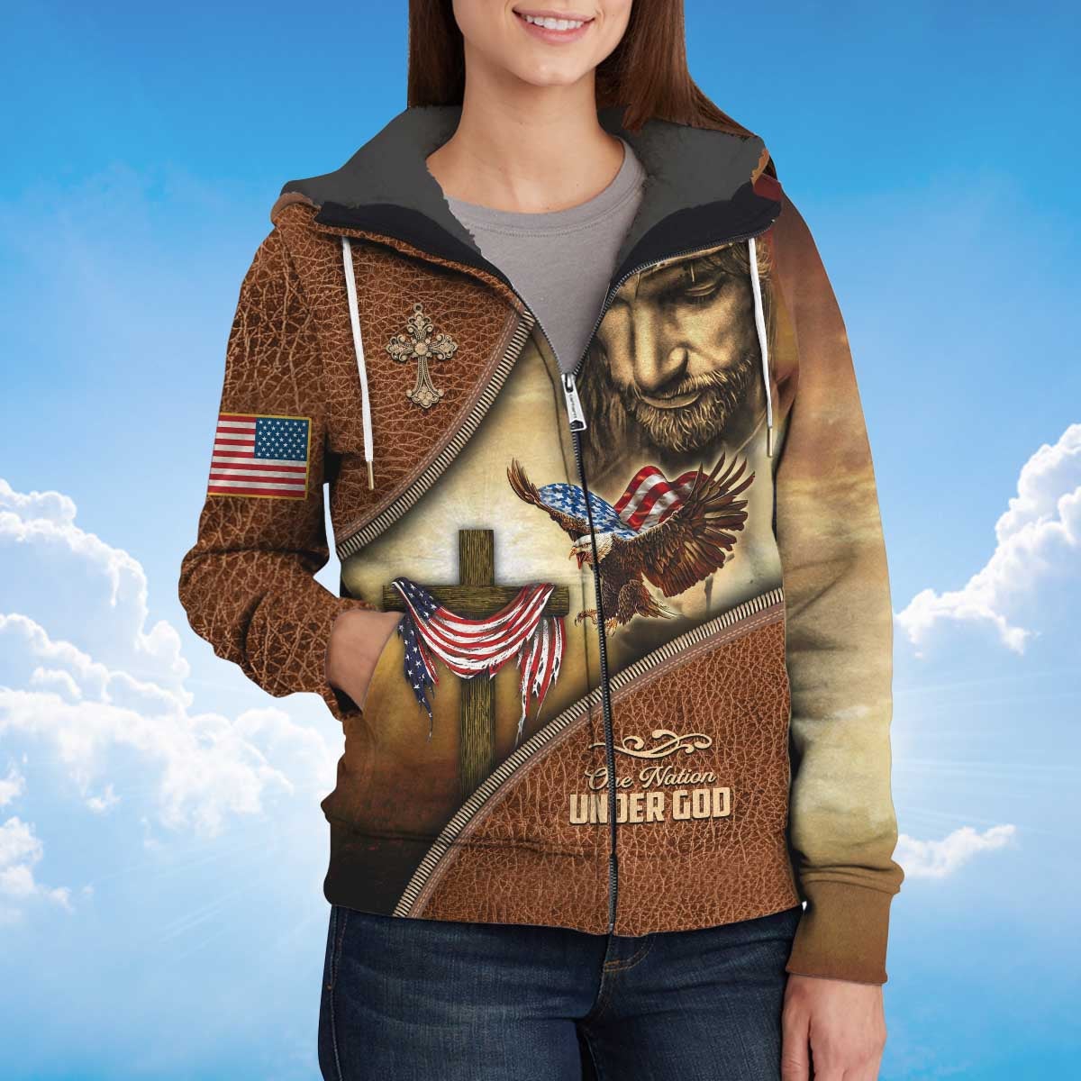 america-a-nation-under-god-eagle-american-flag-and-the-cross-fleece-zipper