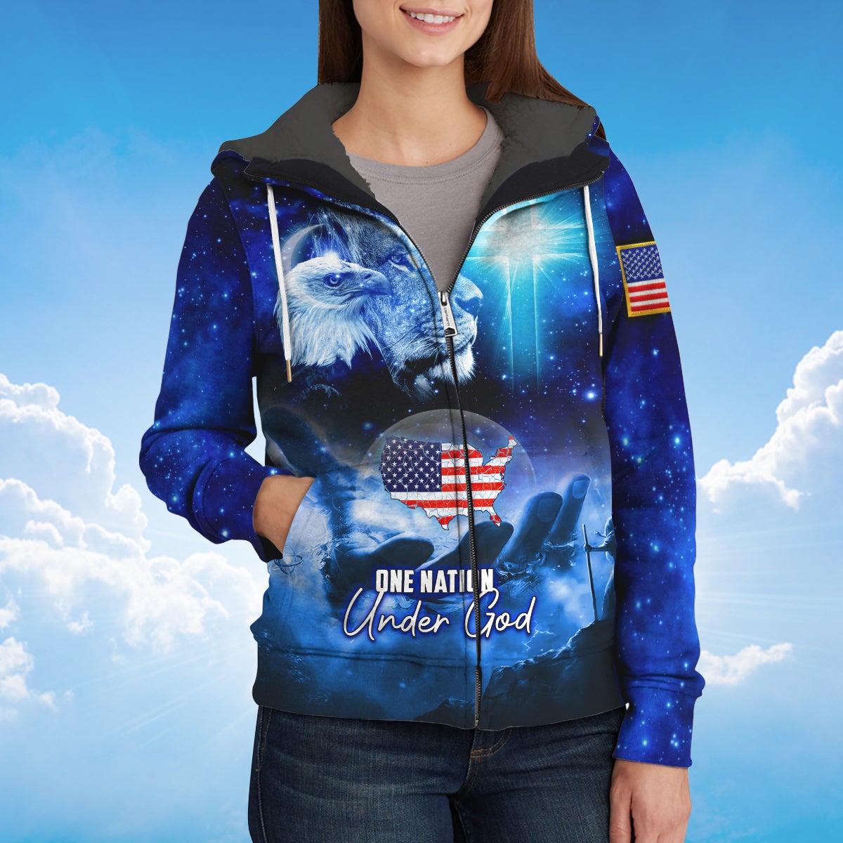 america-one-nation-under-god-eagle-lion-and-the-cross-fleece-zipper