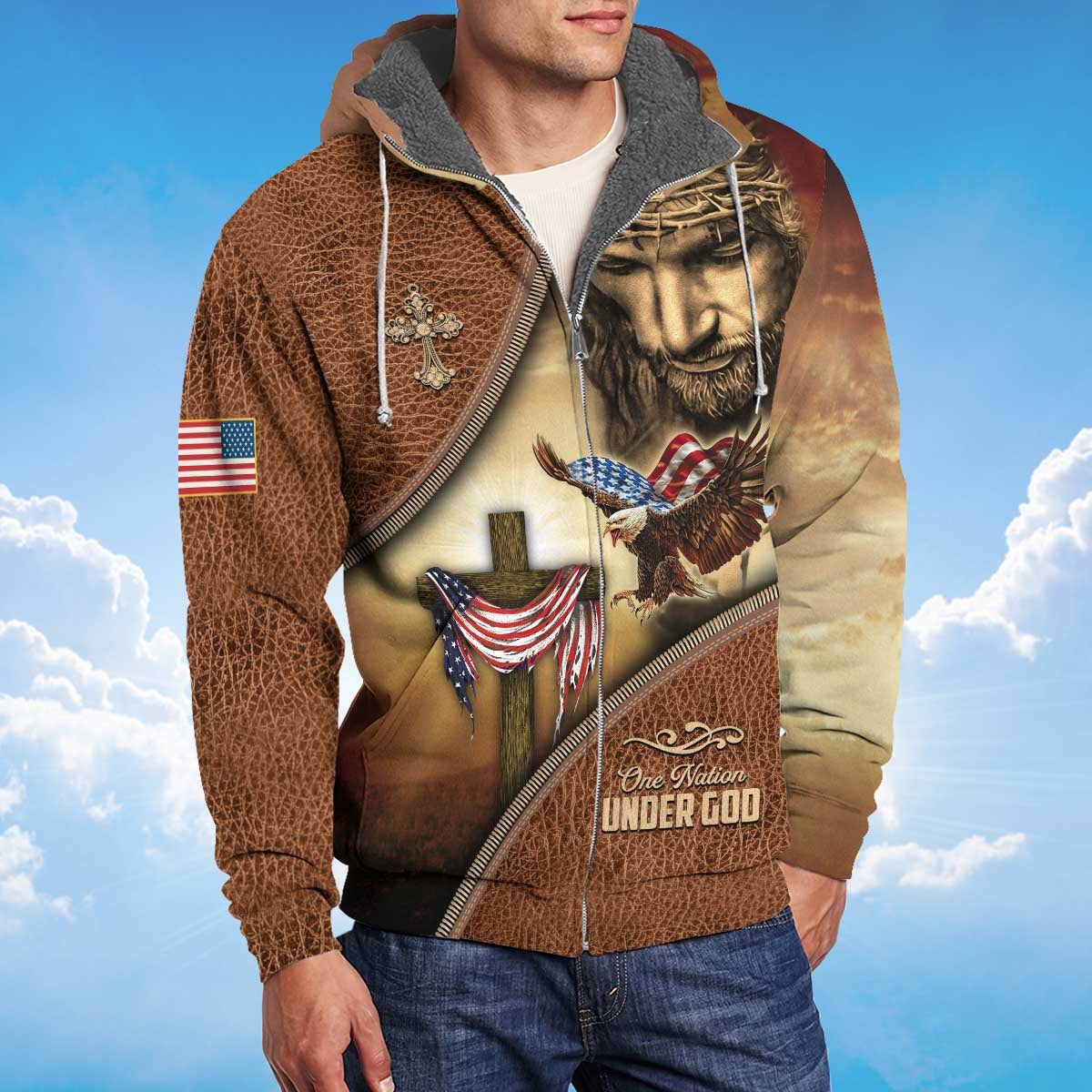 america-a-nation-under-god-eagle-american-flag-and-the-cross-fleece-zipper