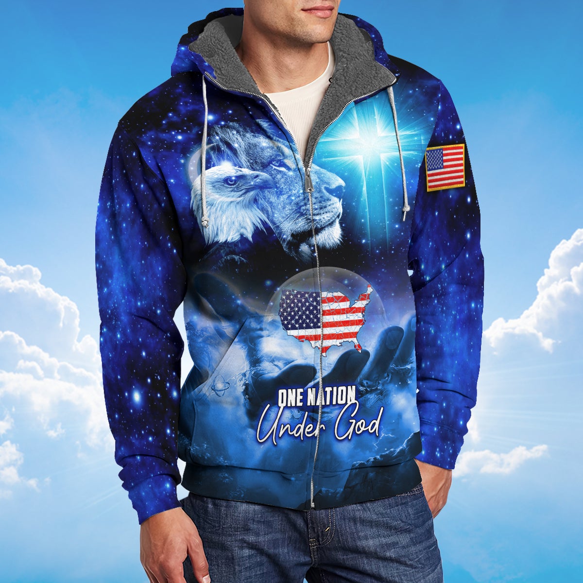 america-one-nation-under-god-eagle-lion-and-the-cross-fleece-zipper