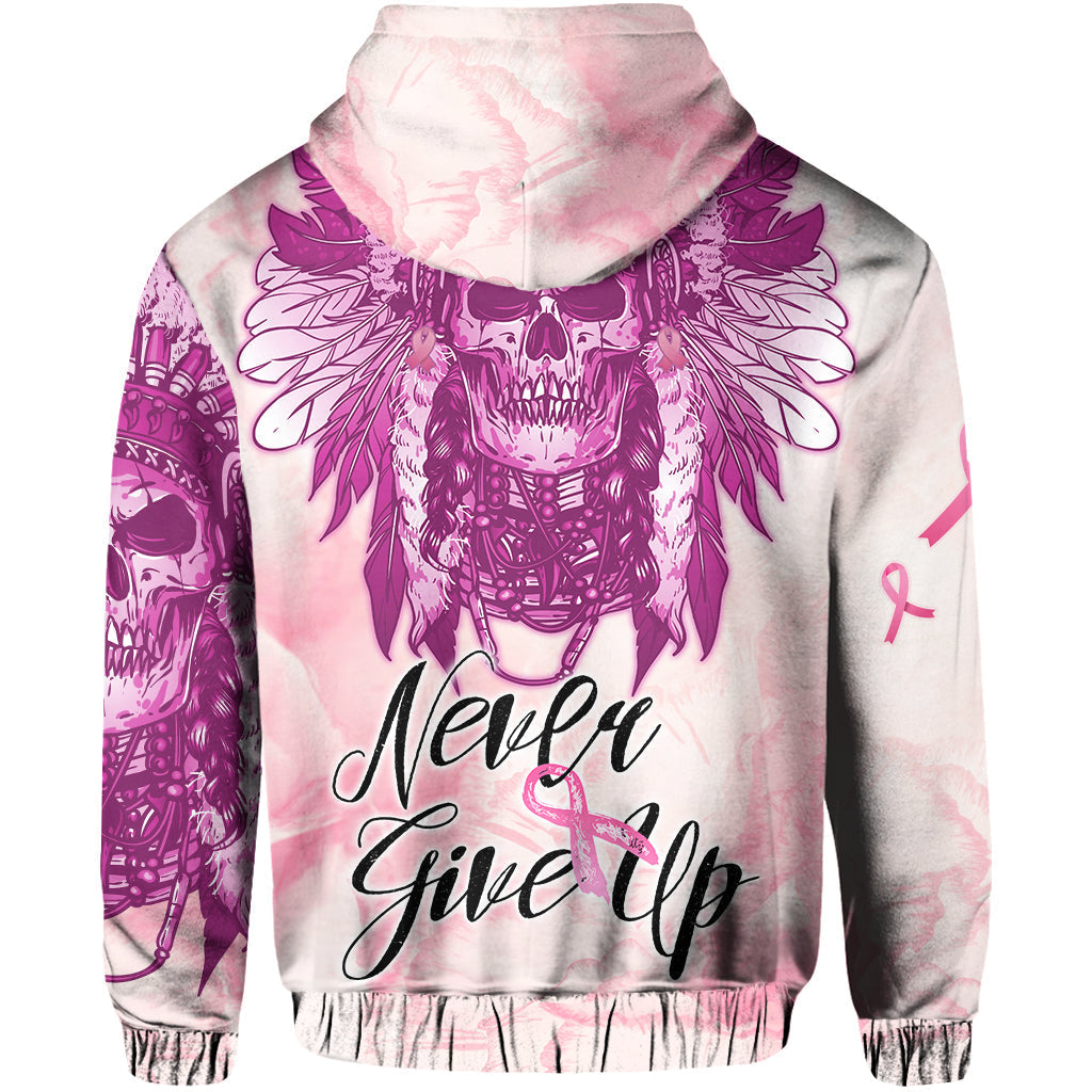 pink-power-breast-cancer-hoodie-never-give-up-native-american-skull