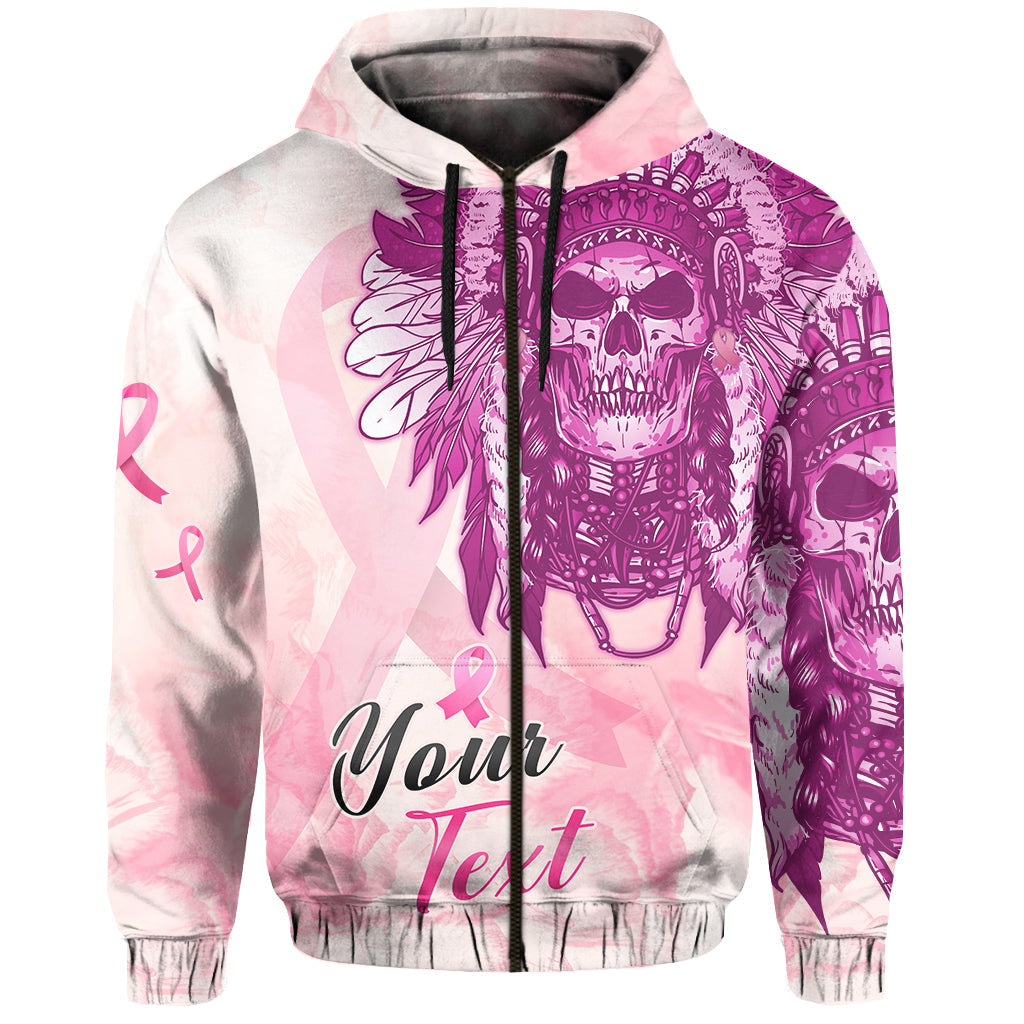 custom-personalised-pink-power-breast-cancer-hoodie-never-give-up-native-american-skull