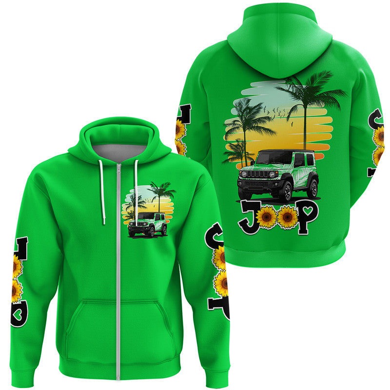 jeep-girl-hoodie-beach-sunset-bright-green-jeep