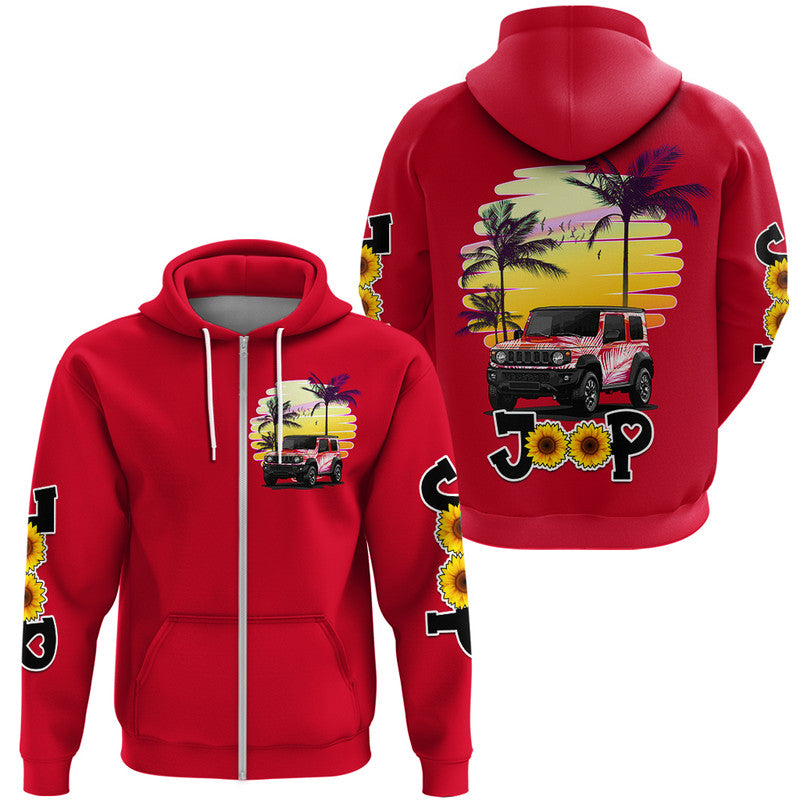 jeep-girl-hoodie-beach-sunset-red-jeep