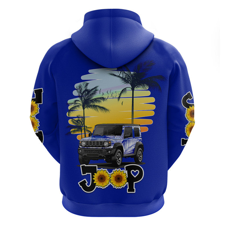 jeep-girl-hoodie-beach-sunset-blue-jeep