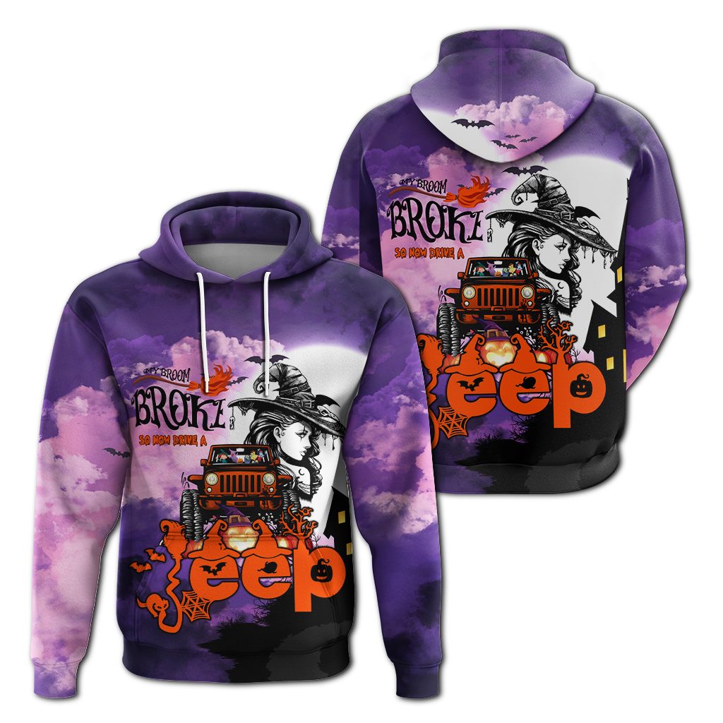 My Broom Broke So Now Drive A Jeep Halloween Hoodie 