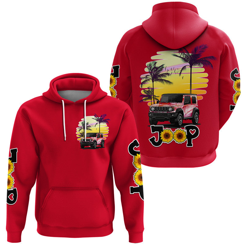 jeep-girl-hoodie-beach-sunset-red-jeep