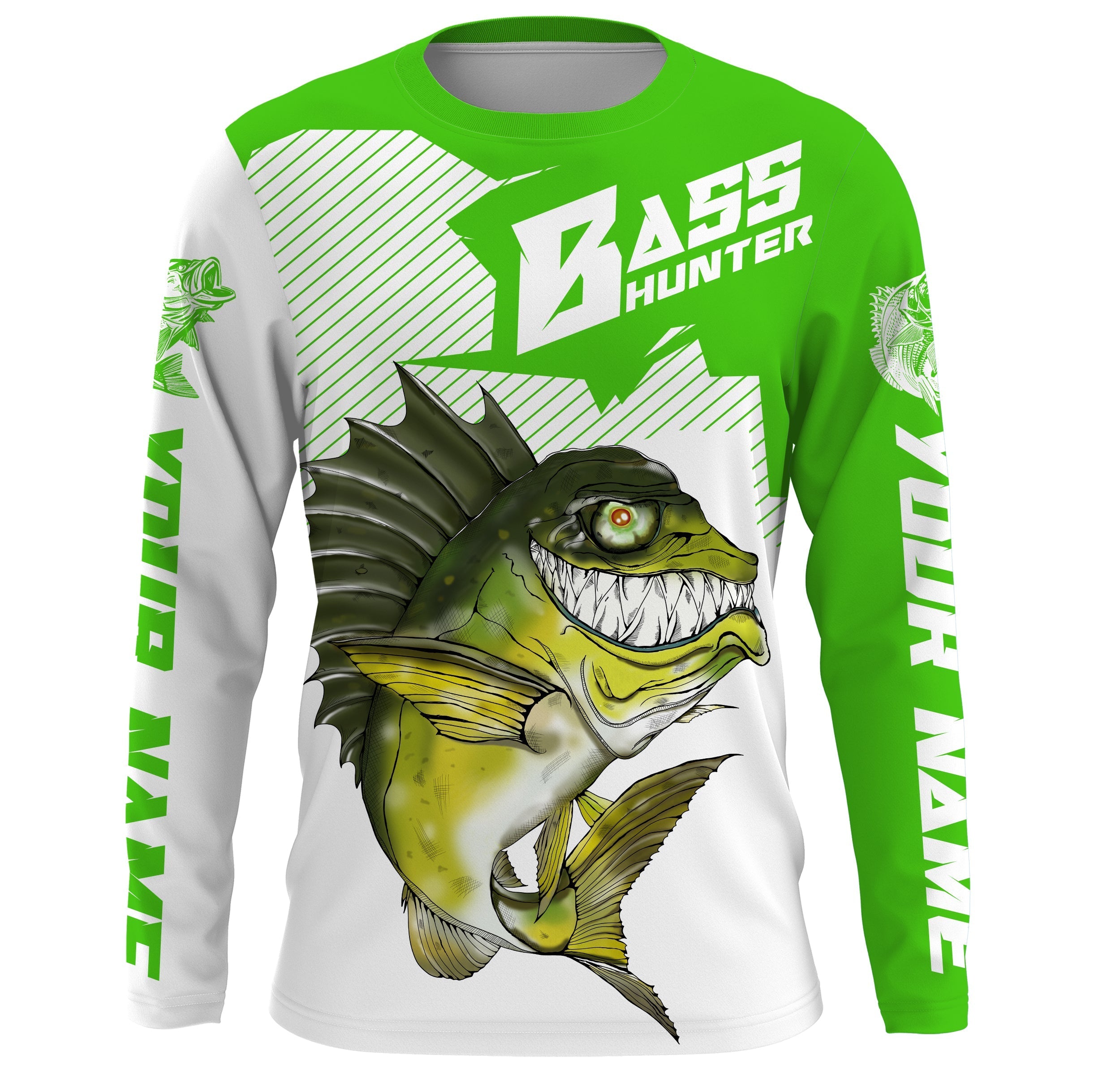 angry-largemouth-bass-custom-long-sleeve-fishing-shirts-bass-hunter-fishing-jerseys-green-fishing-long-sleeve-shirts