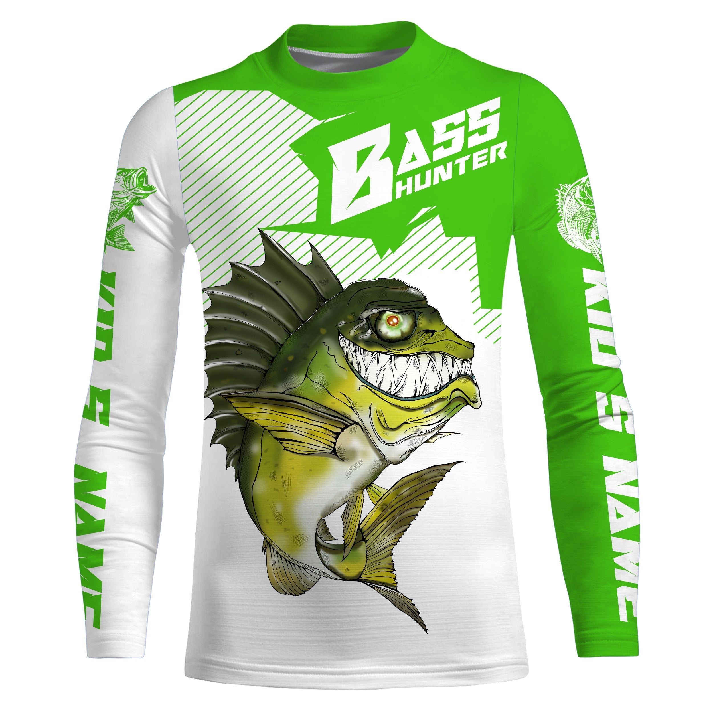 angry-largemouth-bass-custom-long-sleeve-fishing-shirts-bass-hunter-fishing-jerseys-green-fishing-long-sleeve-shirts