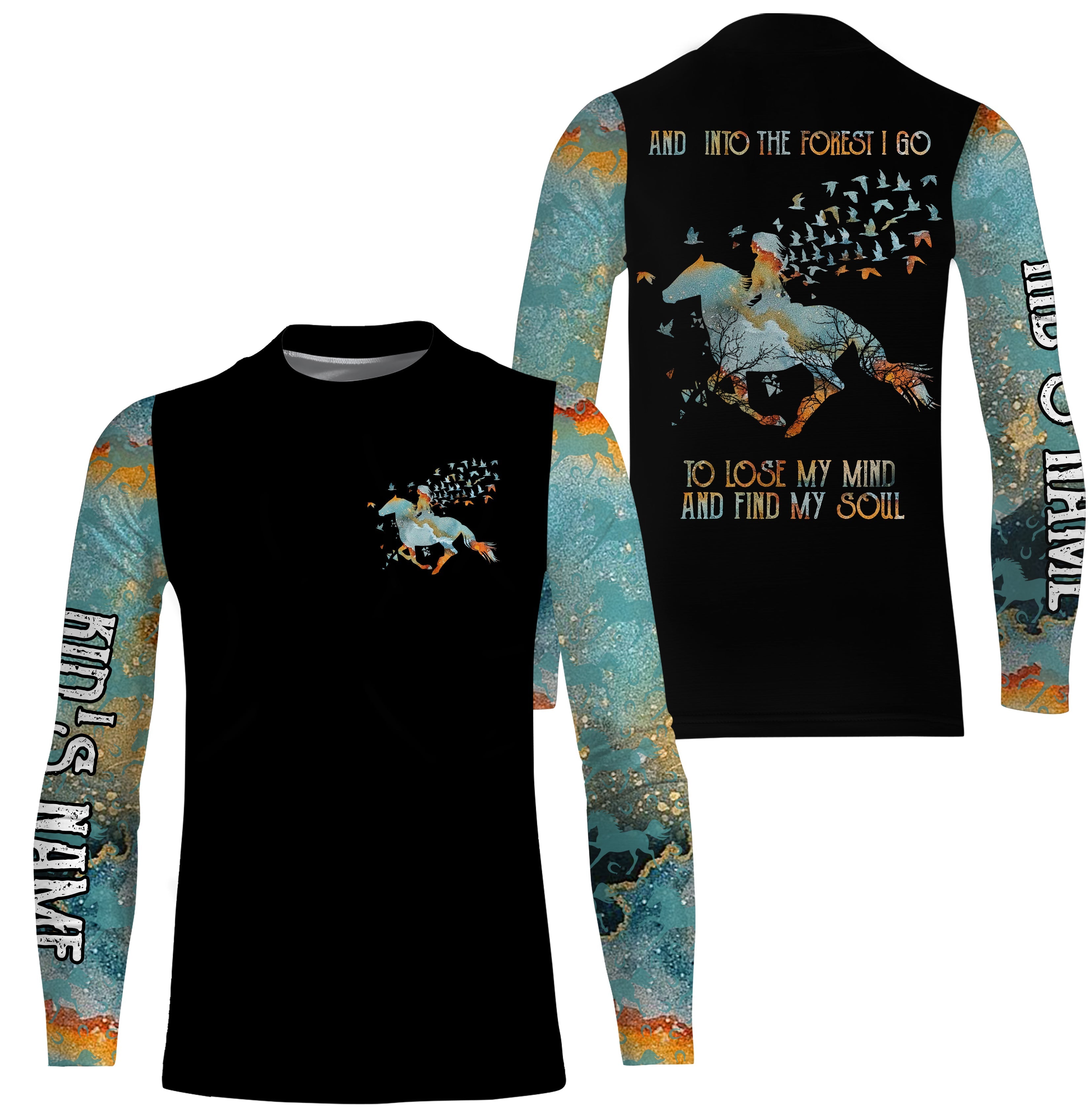 and-into-the-forest-i-go-to-lose-my-mind-and-find-my-soul-custom-name-girl-riding-horse-shirts-fishing-long-sleeve-shirts