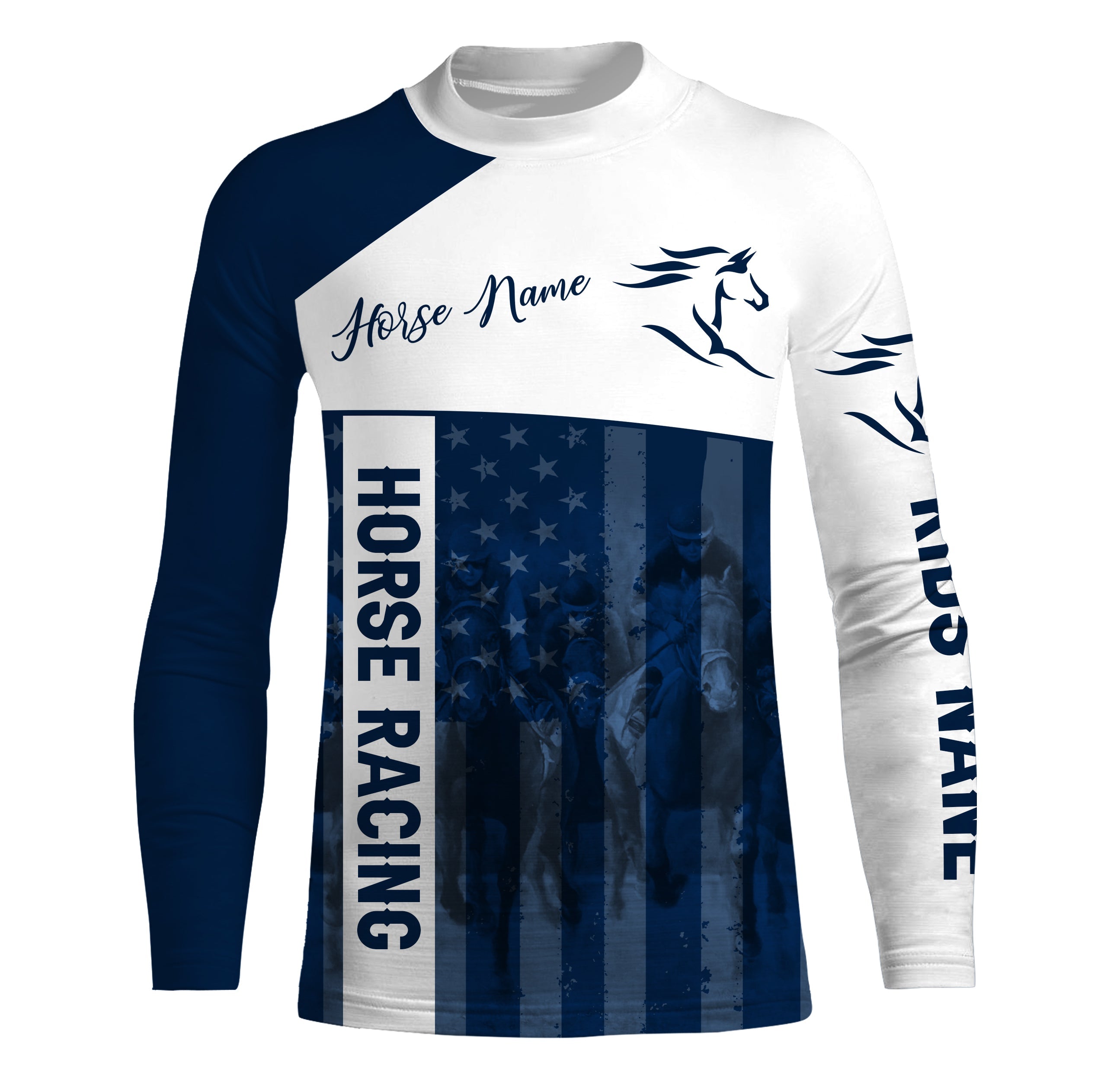 american-horse-running-racing-blue-customize-name-and-horse-name-3d-all-over-printed-shirts-personalized-gifts-for-team-rider-fishing-long-sleeve-shirts